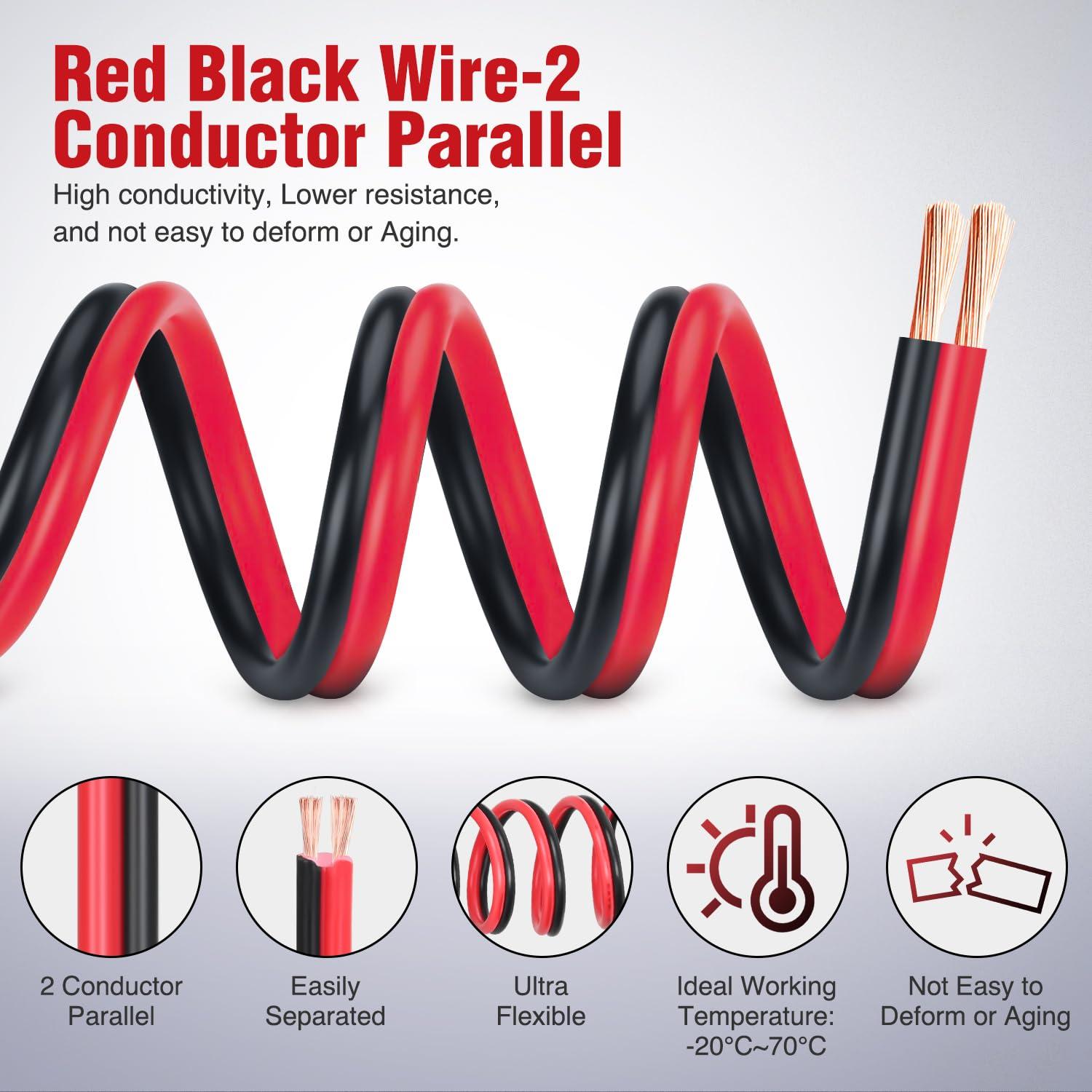 imageNilight 50FT 16AWG Copper Clad Aluminum Wire 162 Gauge Red Black CCA Electrical Cable 2 Conductor Parallel 12V24V DC Flexible Extension Cords for Car Audio Radio Speaker Amplifier16AWG100FT