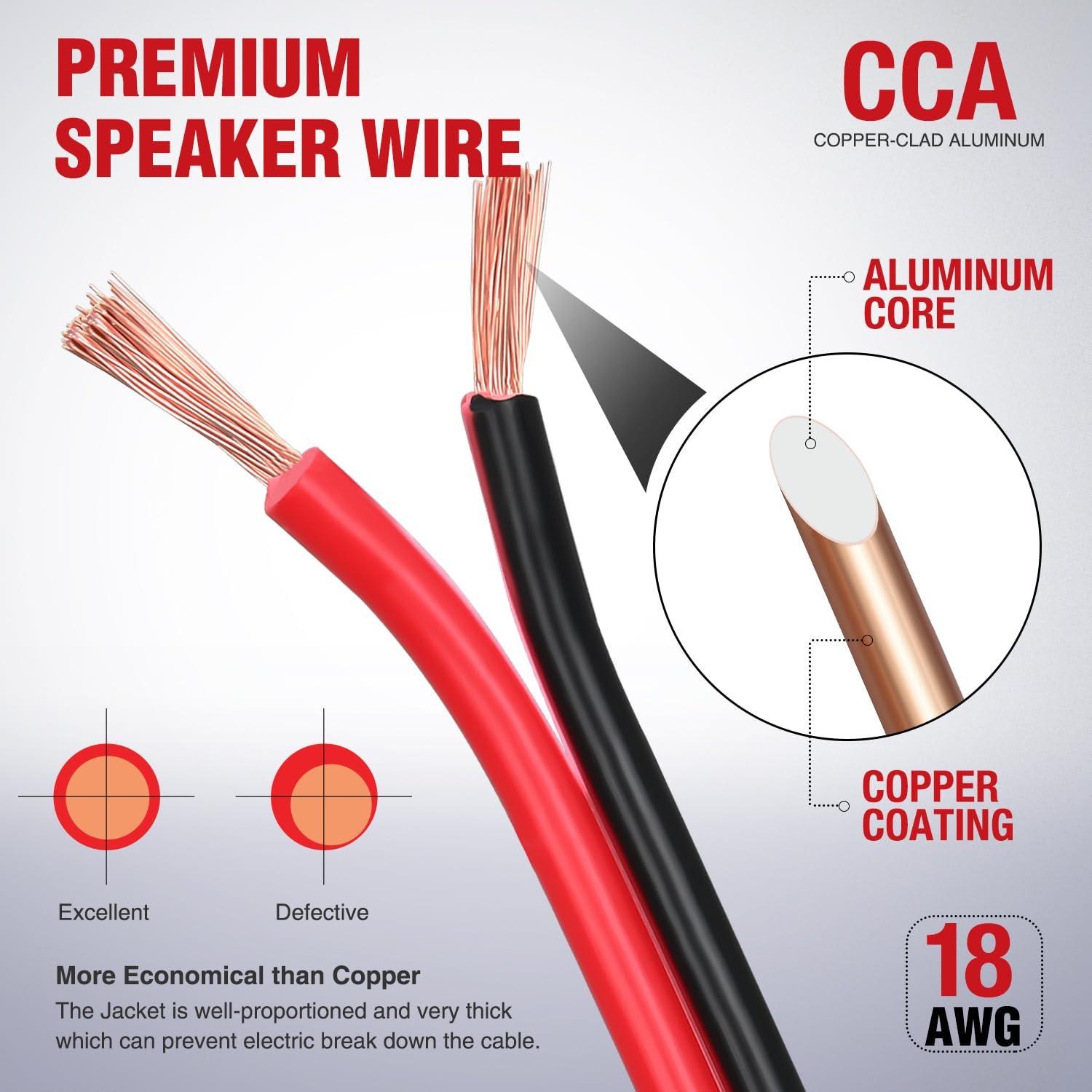 imageNilight 50FT 16AWG Copper Clad Aluminum Wire 162 Gauge Red Black CCA Electrical Cable 2 Conductor Parallel 12V24V DC Flexible Extension Cords for Car Audio Radio Speaker Amplifier18AWG100FT