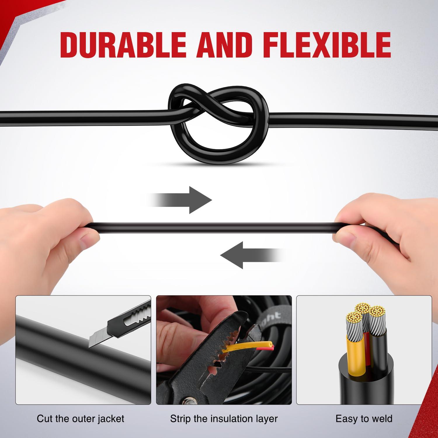 imageNilight 50FT 20 Gauge 3 Conductor Electrical Wire Tinned Oxygen Free Copper Red Black Yellow 3 Wires Parallel 600V DC Flexible PVC Case Extension Cords for LED Strips Lamps Lighting3 Conductor