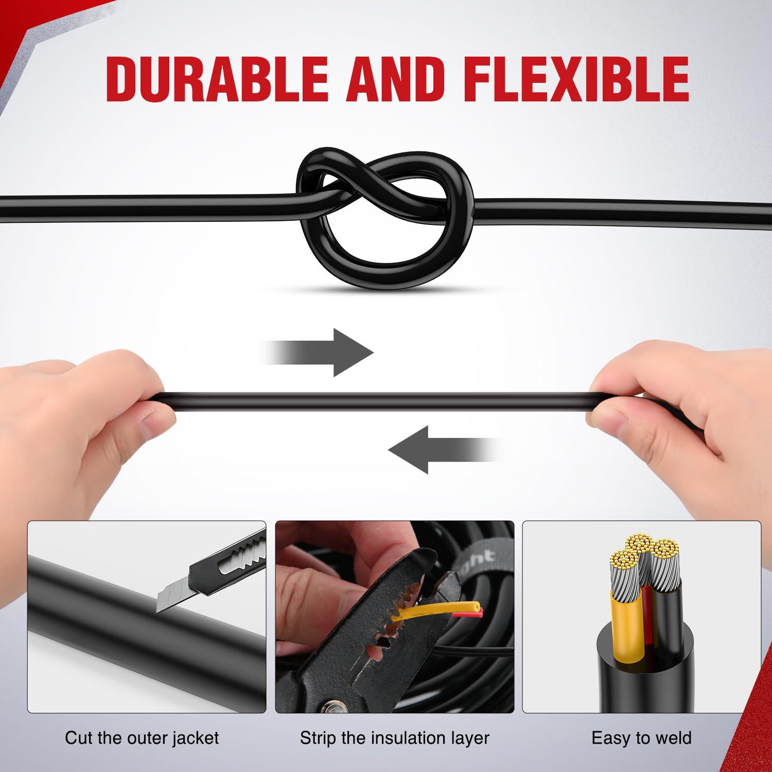 imageNilight 50FT 20 Gauge 3 Conductor Electrical Wire Tinned Oxygen Free Copper Red Black Yellow 3 Wires Parallel 600V DC Flexible PVC Case Extension Cords for LED Strips Lamps Lighting3 Conductor