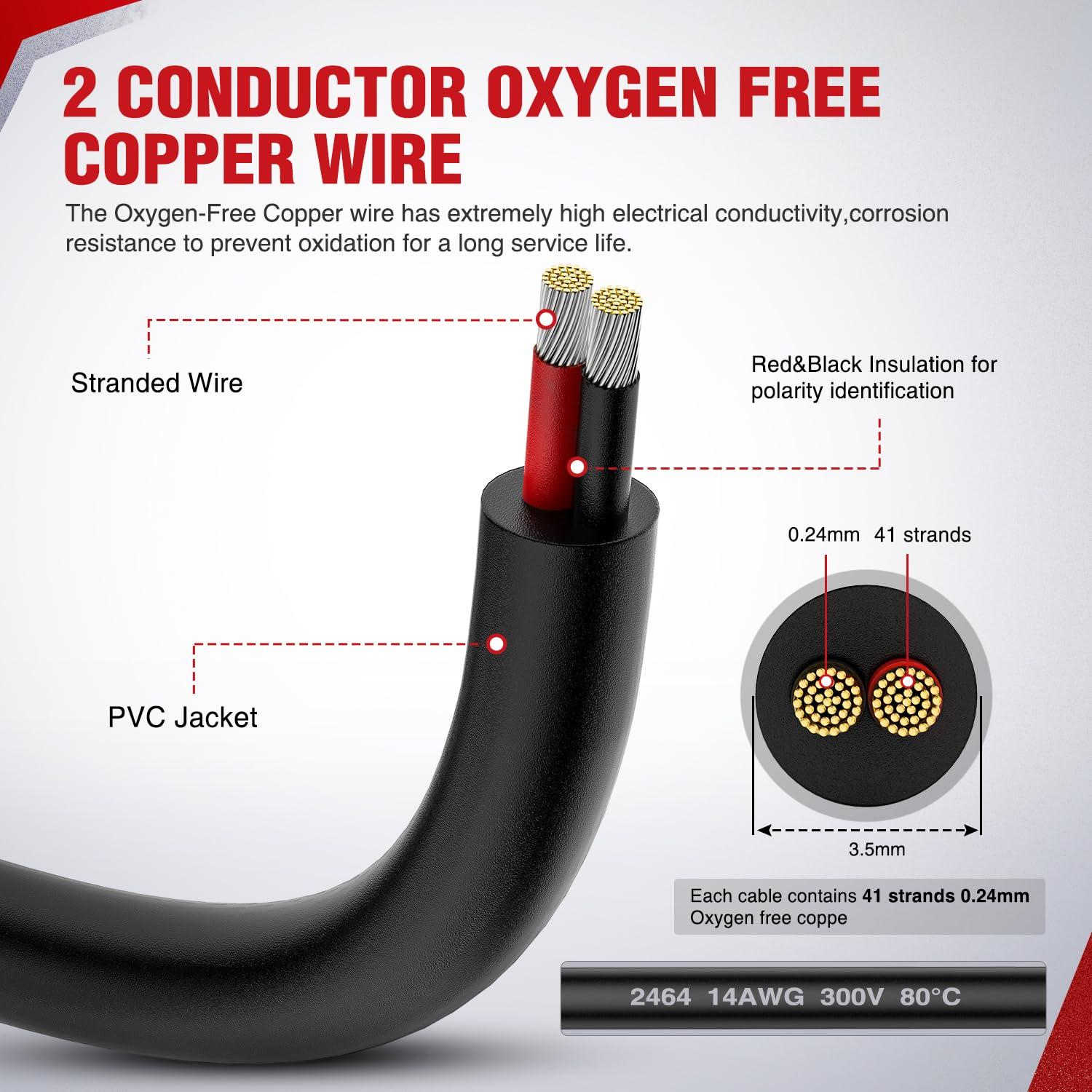 imageNilight 50FT 20 Gauge 3 Conductor Electrical Wire Tinned Oxygen Free Copper Red Black Yellow 3 Wires Parallel 600V DC Flexible PVC Case Extension Cords for LED Strips Lamps Lighting2 Conductor