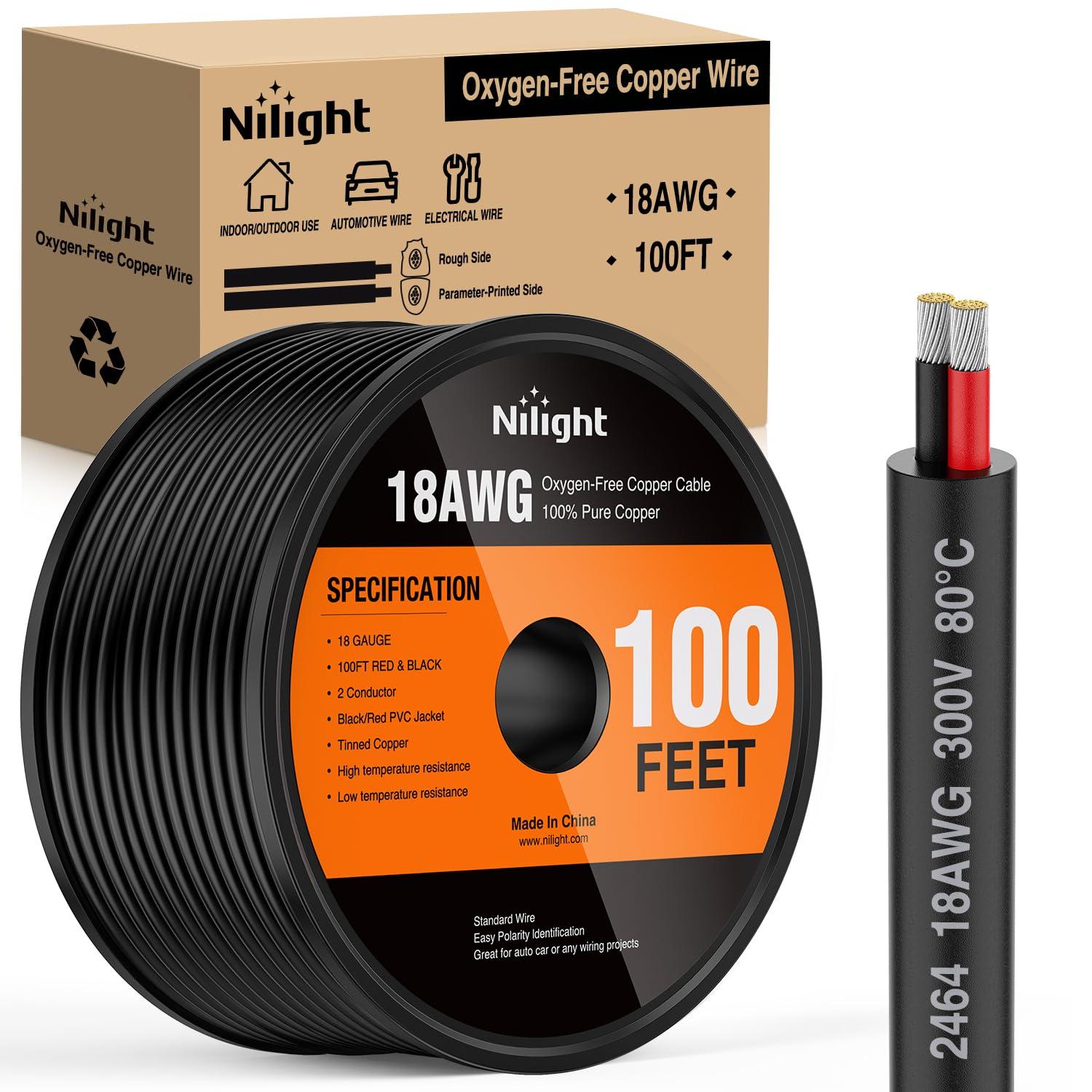 imageNilight 50FT 20 Gauge 3 Conductor Electrical Wire Tinned Oxygen Free Copper Red Black Yellow 3 Wires Parallel 600V DC Flexible PVC Case Extension Cords for LED Strips Lamps Lighting2 Conductor