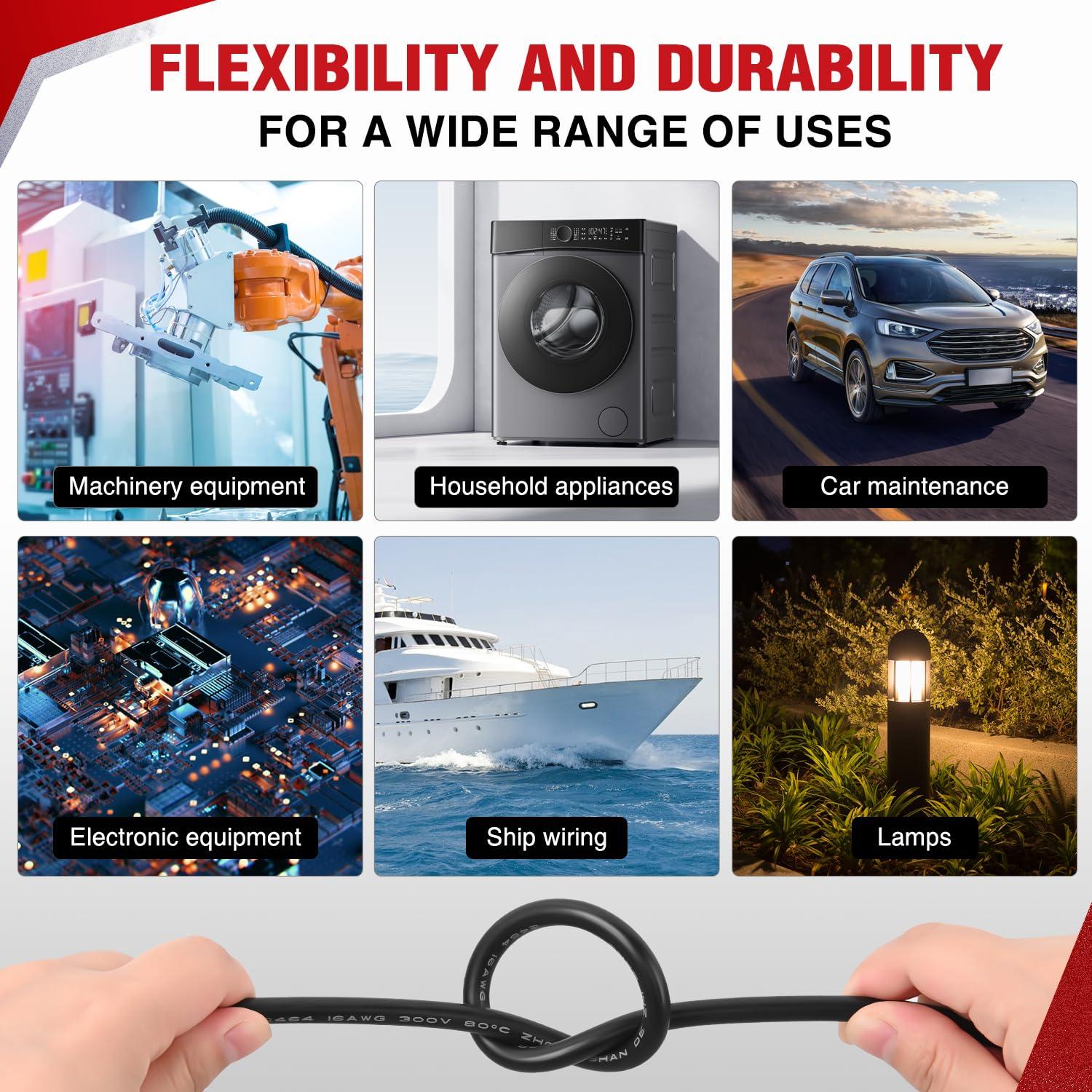 imageNilight 50FT 20 Gauge 3 Conductor Electrical Wire Tinned Oxygen Free Copper Red Black Yellow 3 Wires Parallel 600V DC Flexible PVC Case Extension Cords for LED Strips Lamps Lighting2 Conductor