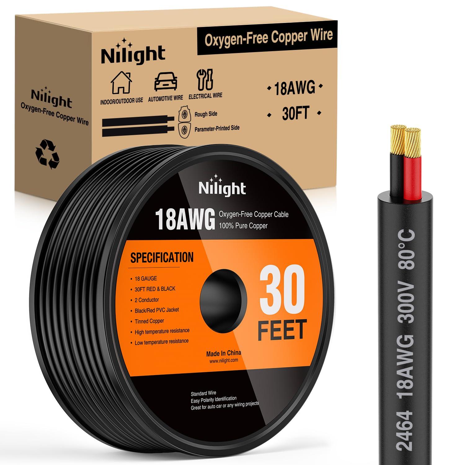 imageNilight 50FT 20 Gauge 3 Conductor Electrical Wire Tinned Oxygen Free Copper Red Black Yellow 3 Wires Parallel 600V DC Flexible PVC Case Extension Cords for LED Strips Lamps Lighting2 Conductor