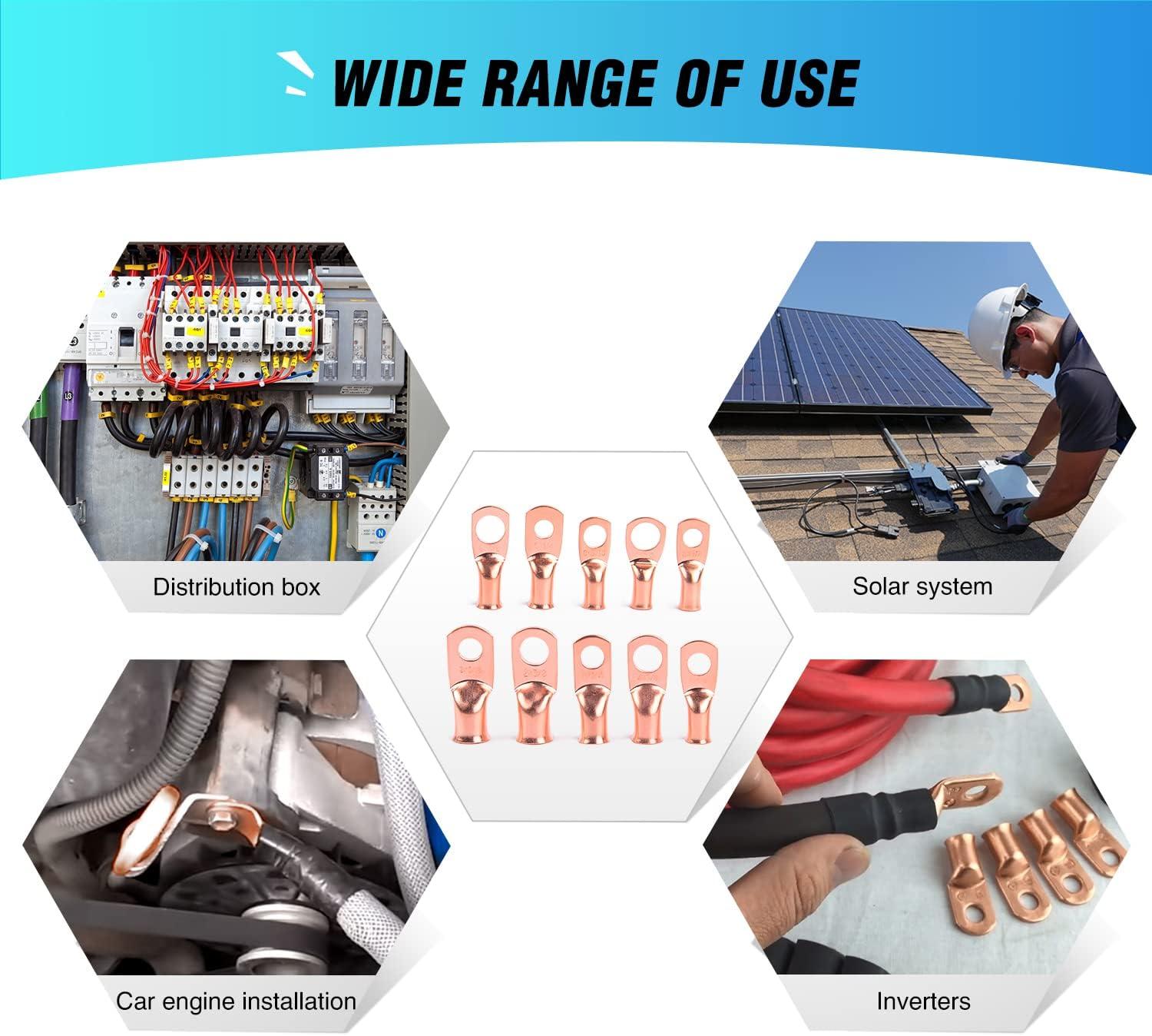 imageNilight 50pcs Heavy Duty Copper Wire Lugs 10types Battery Cable Closed Ends Bare Copper Eyelets Tubular Ring Battery Terminal Connectors Assortment Kit2 Years Warranty