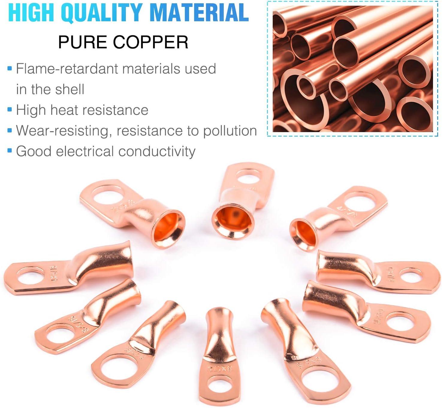 imageNilight 50pcs Heavy Duty Copper Wire Lugs 10types Battery Cable Closed Ends Bare Copper Eyelets Tubular Ring Battery Terminal Connectors Assortment Kit2 Years Warranty