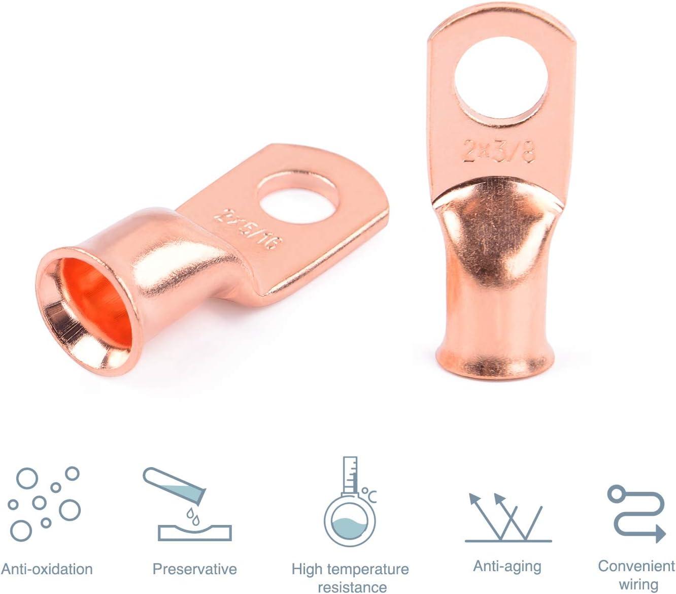 imageNilight 50pcs Heavy Duty Copper Wire Lugs 10types Battery Cable Closed Ends Bare Copper Eyelets Tubular Ring Battery Terminal Connectors Assortment Kit2 Years Warranty