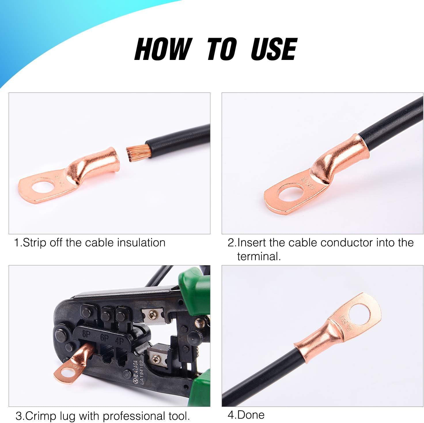 imageNilight 50pcs Heavy Duty Copper Wire Lugs 10types Battery Cable Closed Ends Bare Copper Eyelets Tubular Ring Battery Terminal Connectors Assortment Kit2 Years Warranty