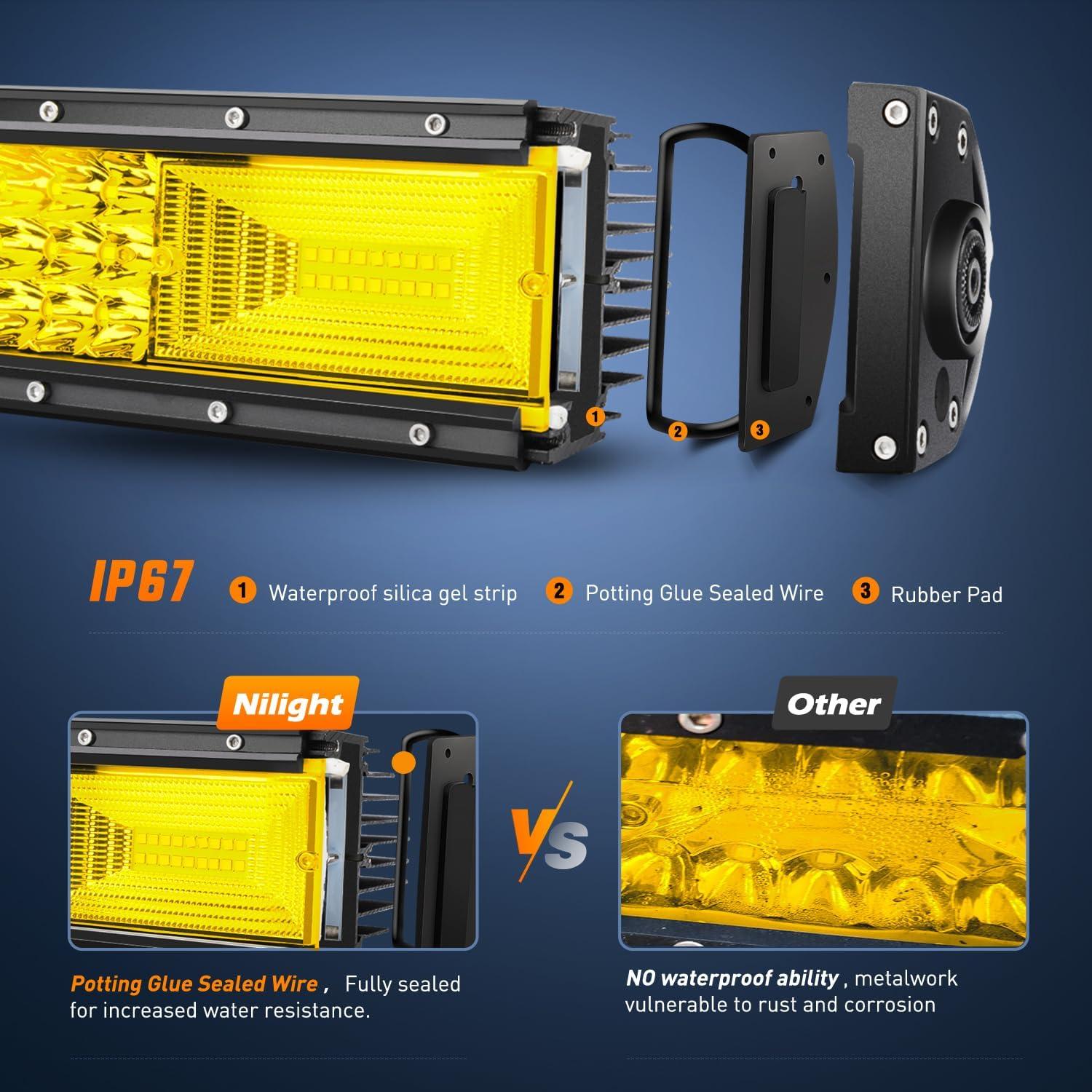 imageNilight 52 Inch LED Light Bar 783 LED Chips Curved Triple Row Fog Light Yellow Beam Spot Flood Combo High Power LED Driving Lights Off Road Lights for Trucks SUV UTV ATV Truck Van 4x4 Boat52Inch Curved Lights  Yellow