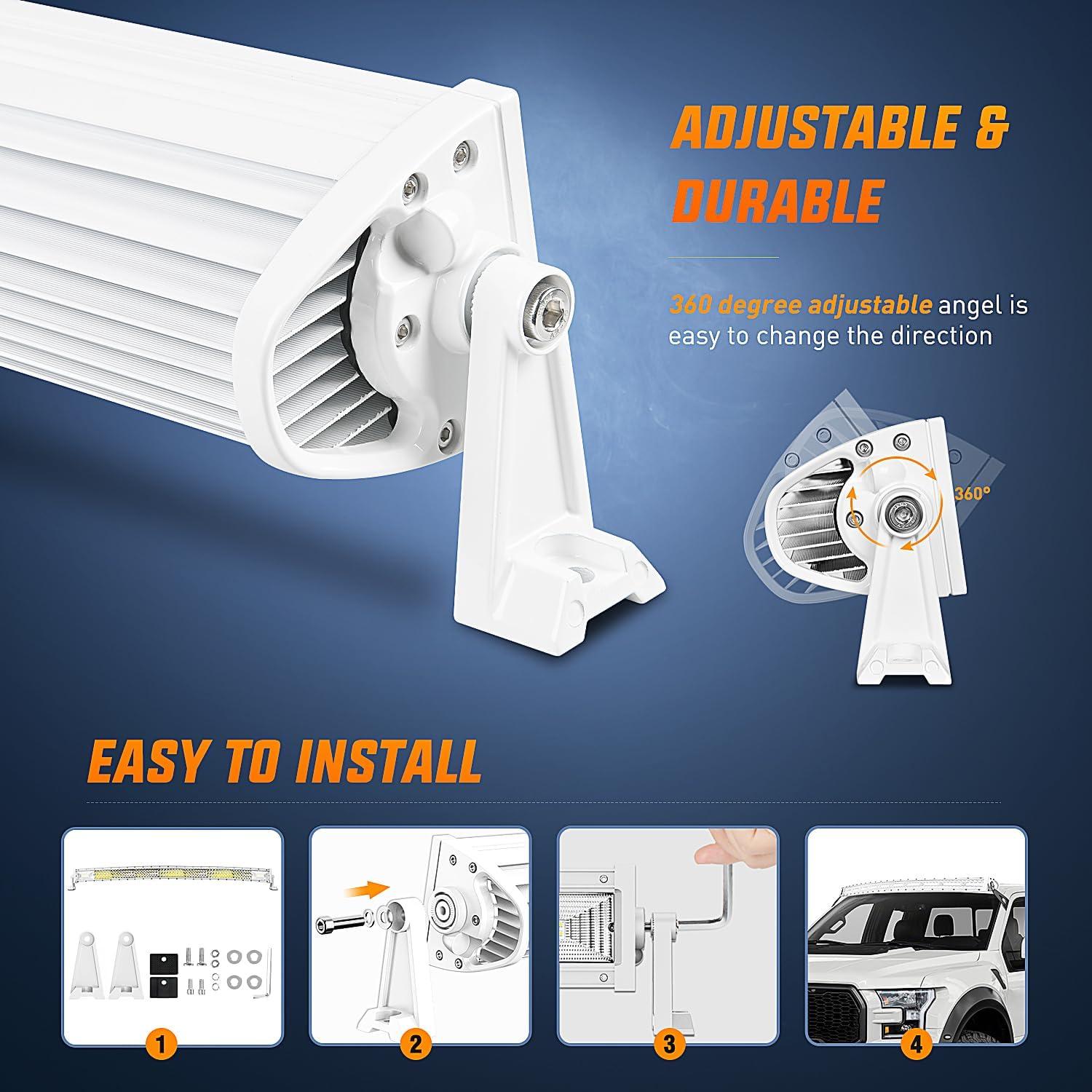 imageNilight 52 Inch LED Light Bar 783 LED Chips Curved Triple Row Fog Light Yellow Beam Spot Flood Combo High Power LED Driving Lights Off Road Lights for Trucks SUV UTV ATV Truck Van 4x4 Boat52Inch Curved Lights White Shell