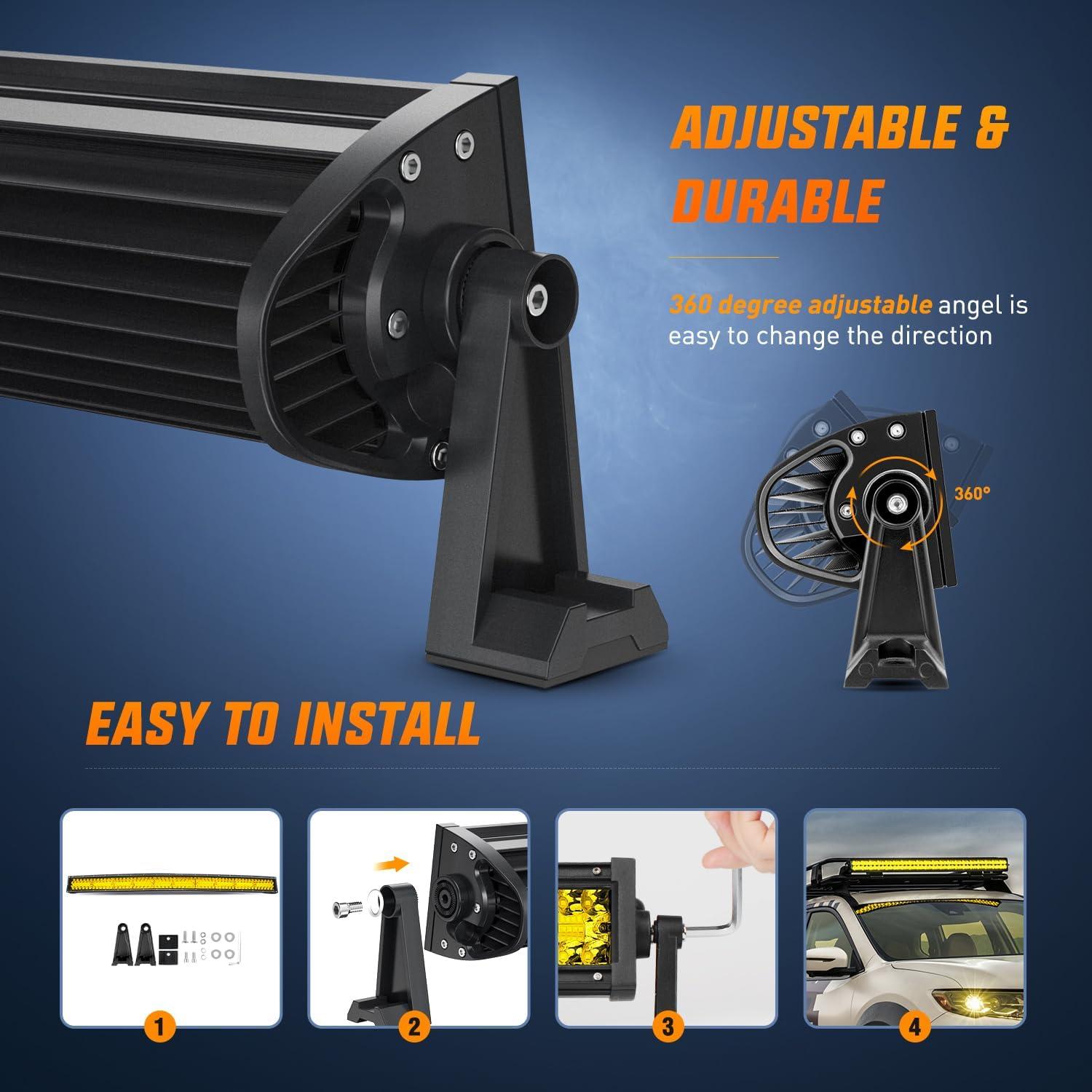 imageNilight 52 Inch LED Light Bar 783 LED Chips Curved Triple Row Fog Light Yellow Beam Spot Flood Combo High Power LED Driving Lights Off Road Lights for Trucks SUV UTV ATV Truck Van 4x4 Boatyellow beam 50 inch curved light bar