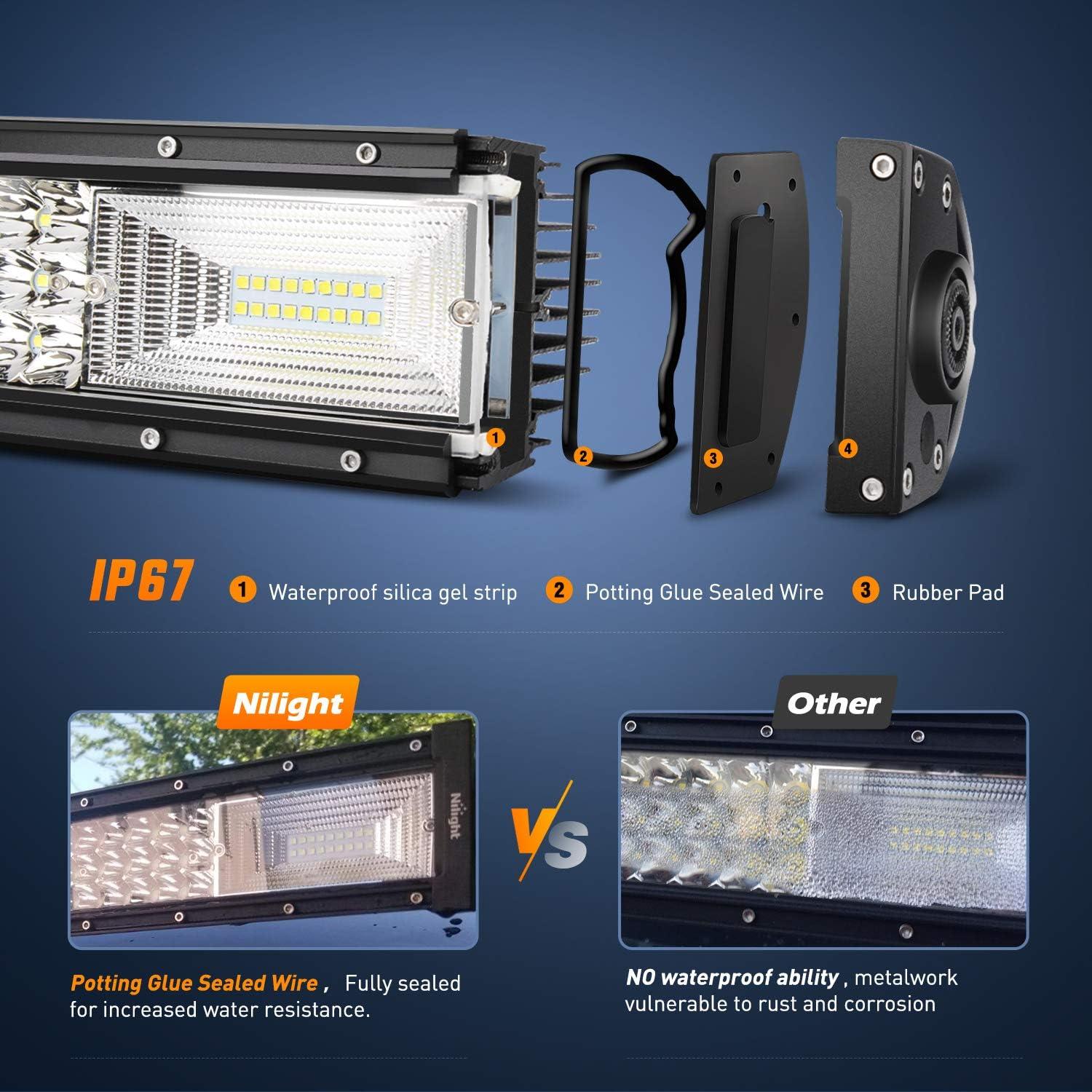 imageNilight 52 Inch LED Light Bar 783 LED Chips Curved Triple Row Fog Light Yellow Beam Spot Flood Combo High Power LED Driving Lights Off Road Lights for Trucks SUV UTV ATV Truck Van 4x4 Boat52Inch Curved Lights Black Shell