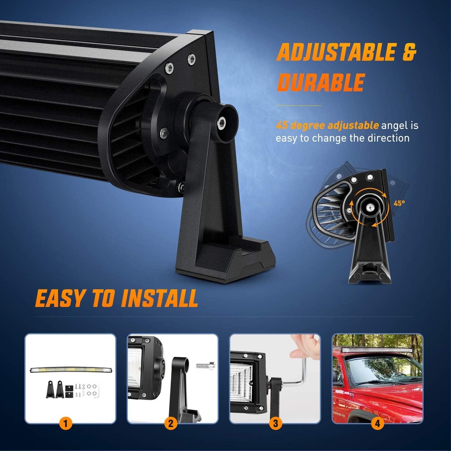 imageNilight 52 Inch LED Light Bar 783 LED Chips Curved Triple Row Fog Light Yellow Beam Spot Flood Combo High Power LED Driving Lights Off Road Lights for Trucks SUV UTV ATV Truck Van 4x4 Boat52Inch Curved Lights Black Shell