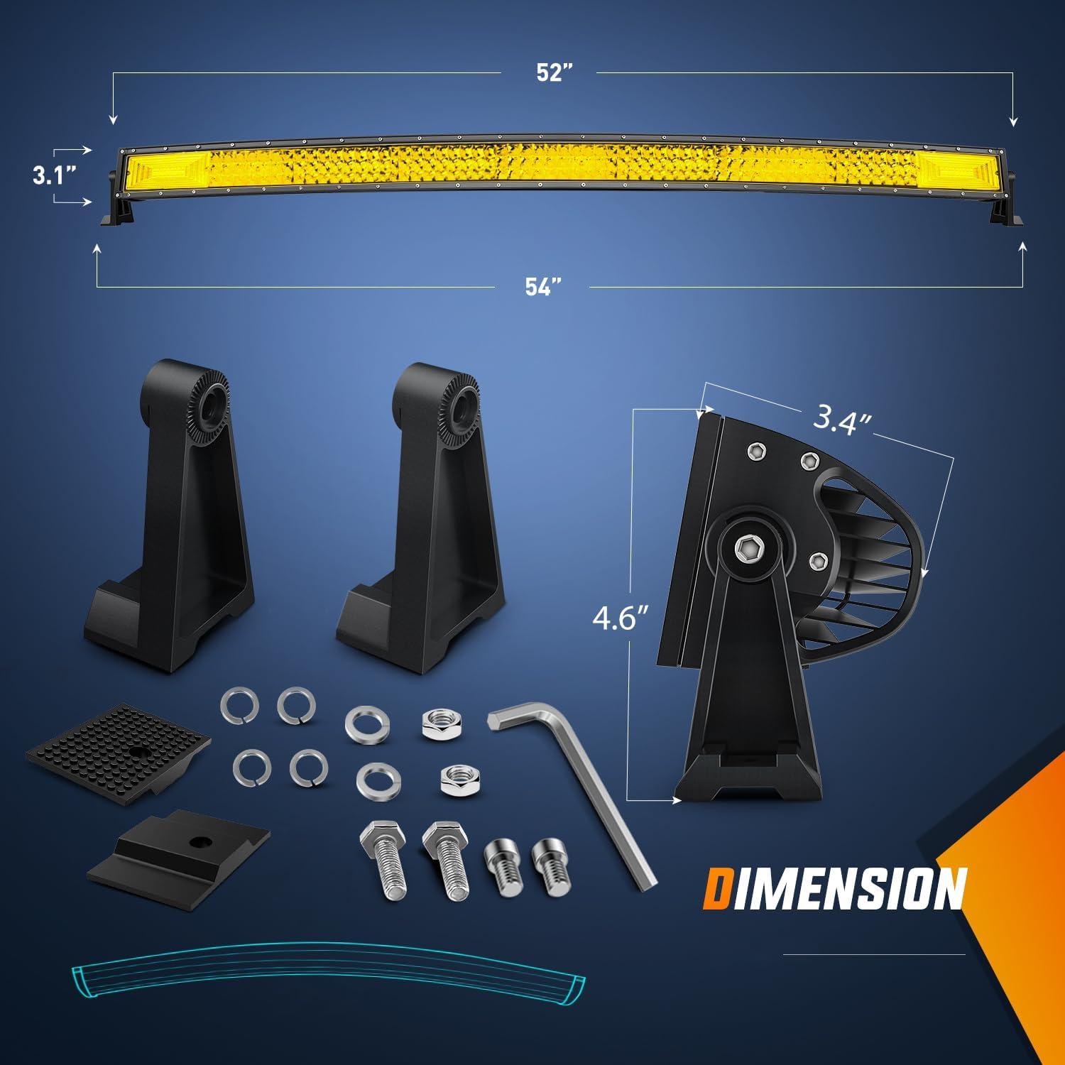 imageNilight 52 Inch LED Light Bar 783 LED Chips Curved Triple Row Fog Light Yellow Beam Spot Flood Combo High Power LED Driving Lights Off Road Lights for Trucks SUV UTV ATV Truck Van 4x4 Boat52Inch Curved Lights  Yellow