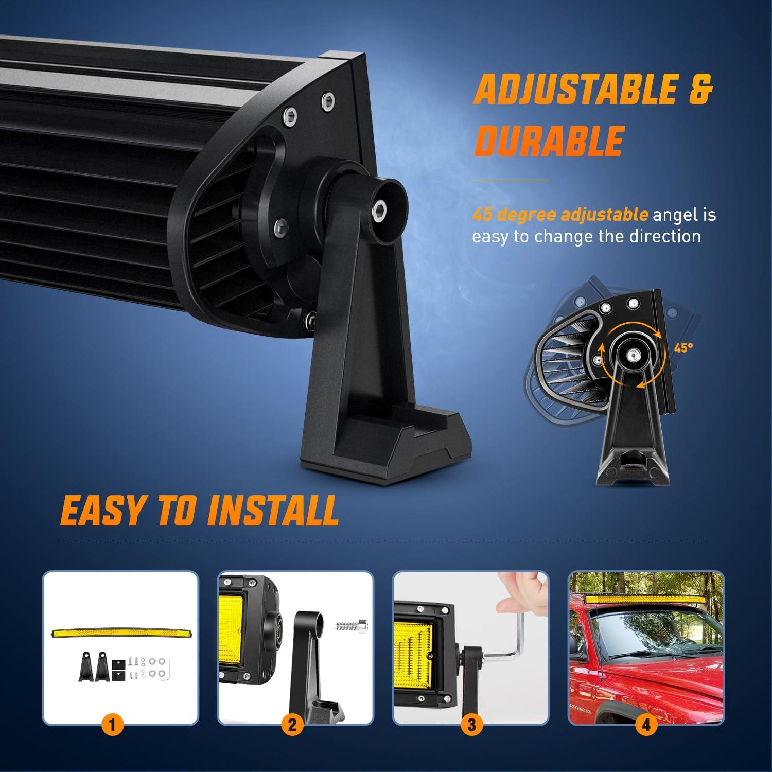 imageNilight 52 Inch LED Light Bar 783 LED Chips Curved Triple Row Fog Light Yellow Beam Spot Flood Combo High Power LED Driving Lights Off Road Lights for Trucks SUV UTV ATV Truck Van 4x4 Boat52Inch Curved Lights  Yellow