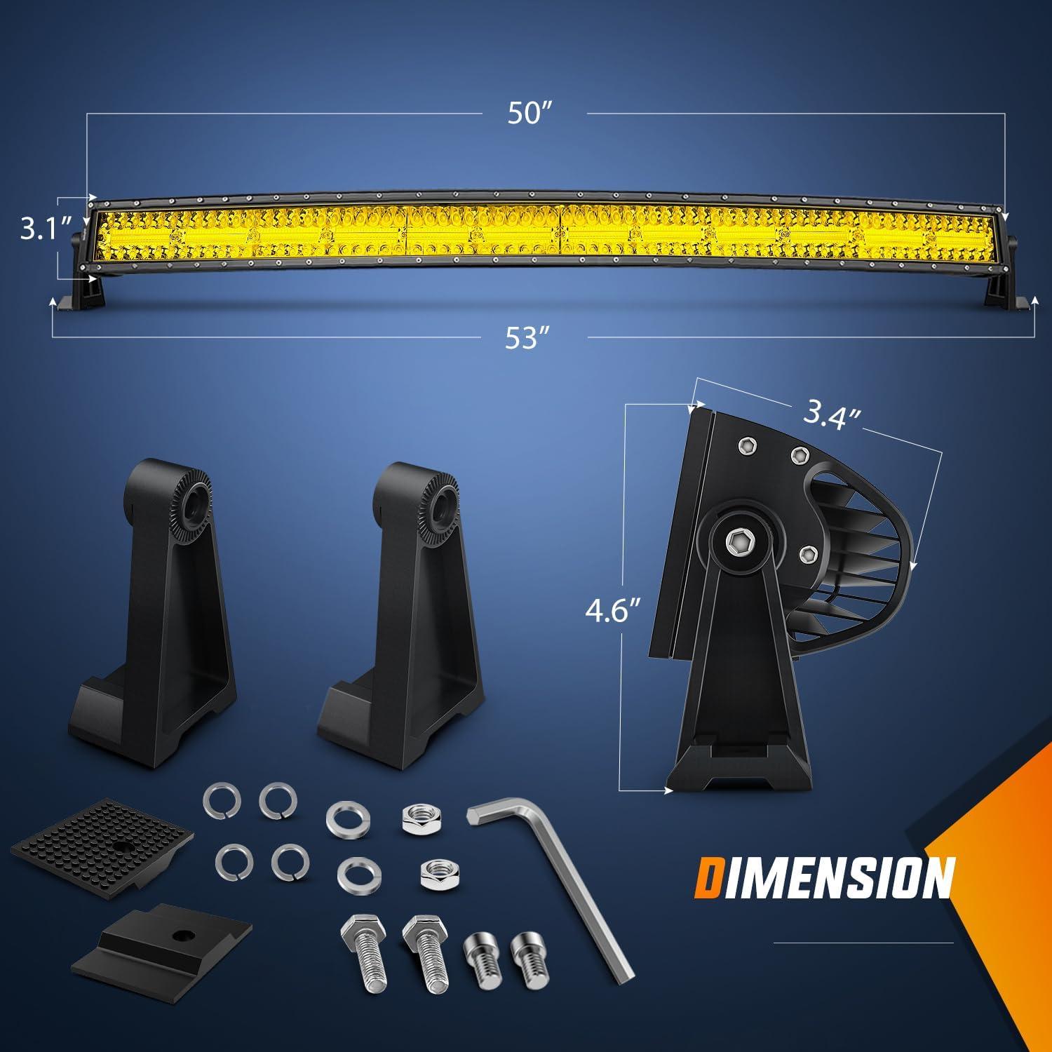 imageNilight 52 Inch LED Light Bar 783 LED Chips Curved Triple Row Fog Light Yellow Beam Spot Flood Combo High Power LED Driving Lights Off Road Lights for Trucks SUV UTV ATV Truck Van 4x4 Boatyellow beam 50 inch curved light bar