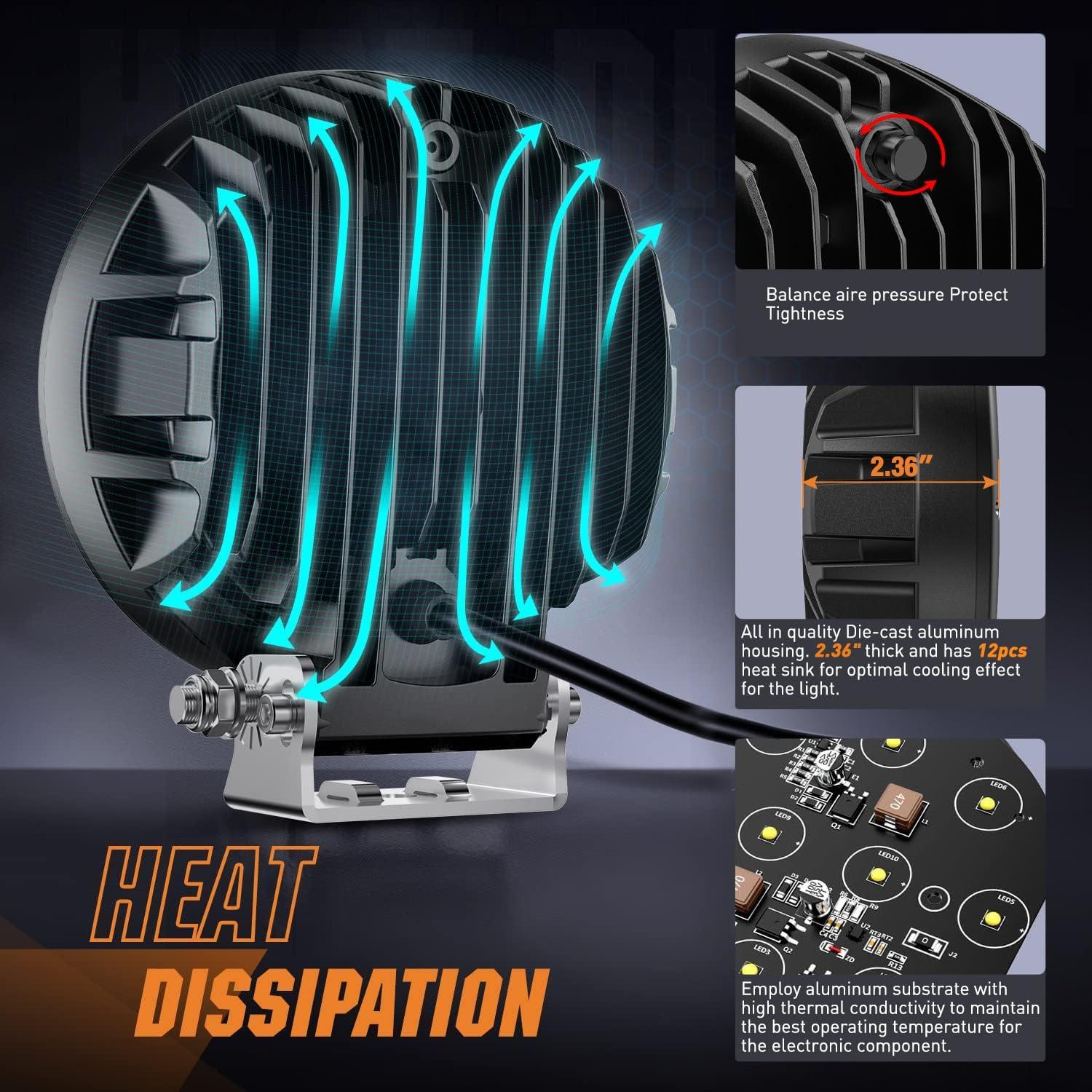 imageNilight 57 Inch Amber LED Driving Light Round 50W Yellow Fog Spot Flood Combo Lights w 16AWG DT Connector Wiring Harness IP68 for Offroad ATV UTV Truck Tractor