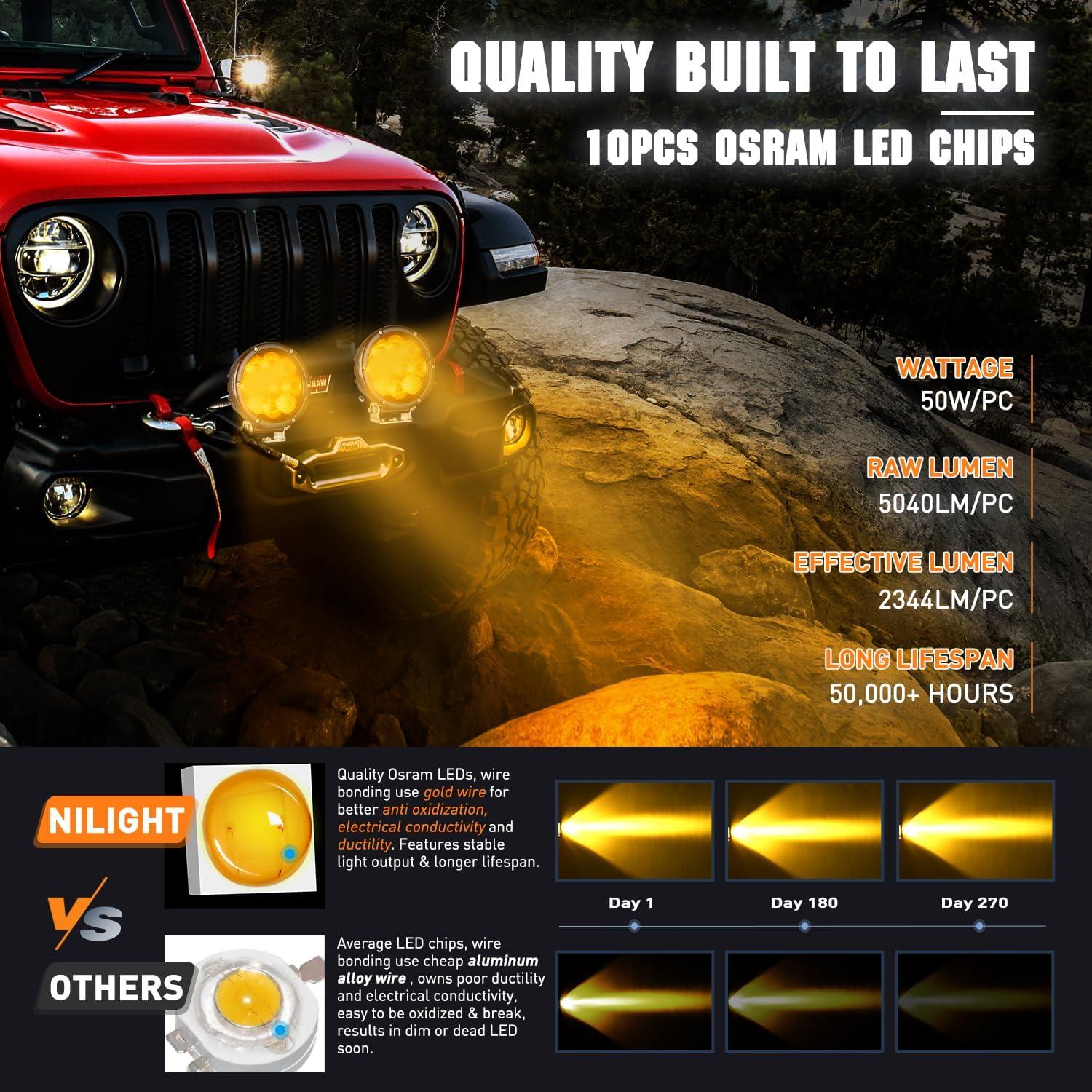 imageNilight 57 Inch Amber LED Driving Light Round 50W Yellow Fog Spot Flood Combo Lights w 16AWG DT Connector Wiring Harness IP68 for Offroad ATV UTV Truck Tractor