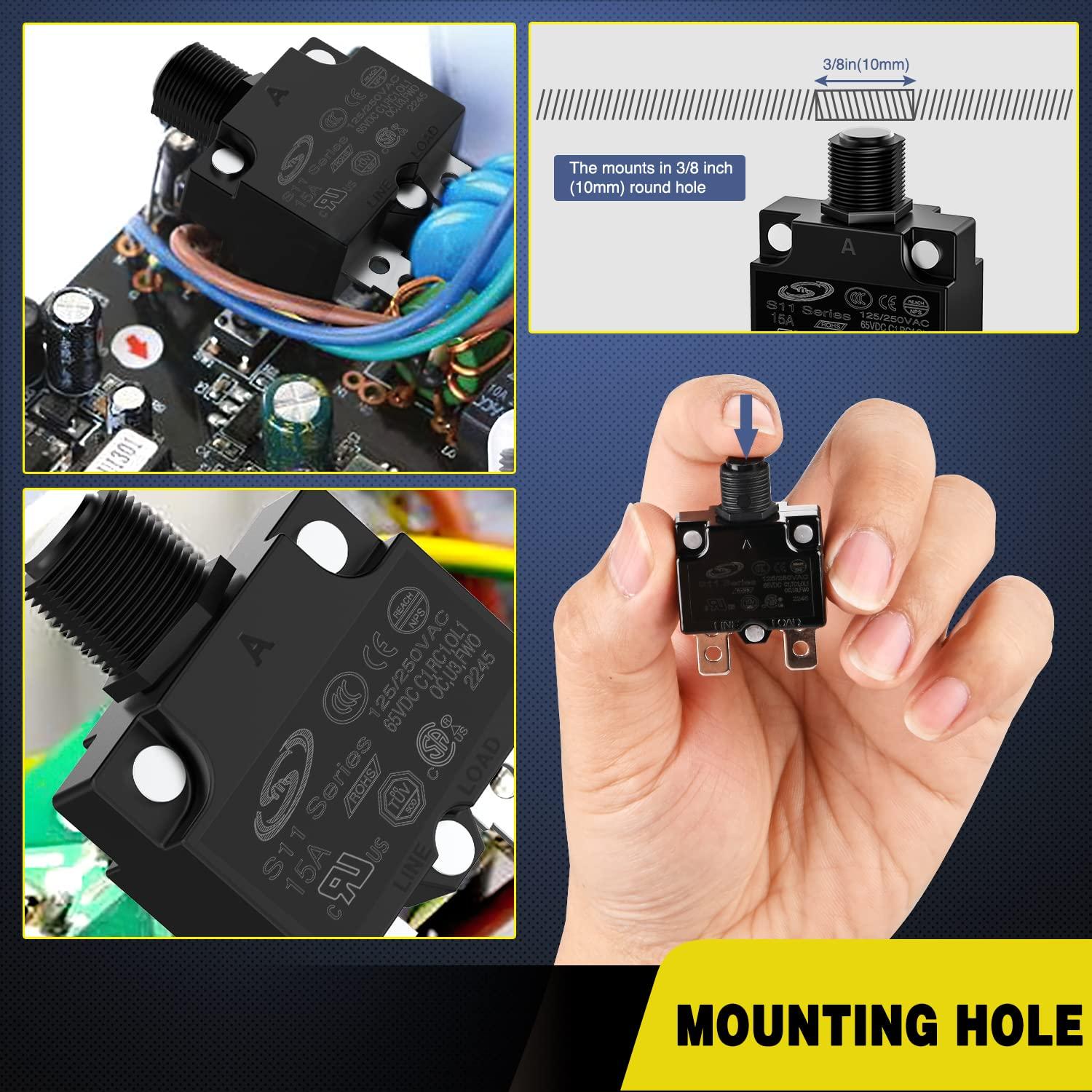 imageNilight 5PCS Thermal Circuit Breaker 5A 10A 15A 20A 30A 125250V AC 65V DC Push Button Manual Reset Overload Protector Waterproof Cap Auto Trip Resettable for Industrial 1224V Auto Cars15Amp5Pcs