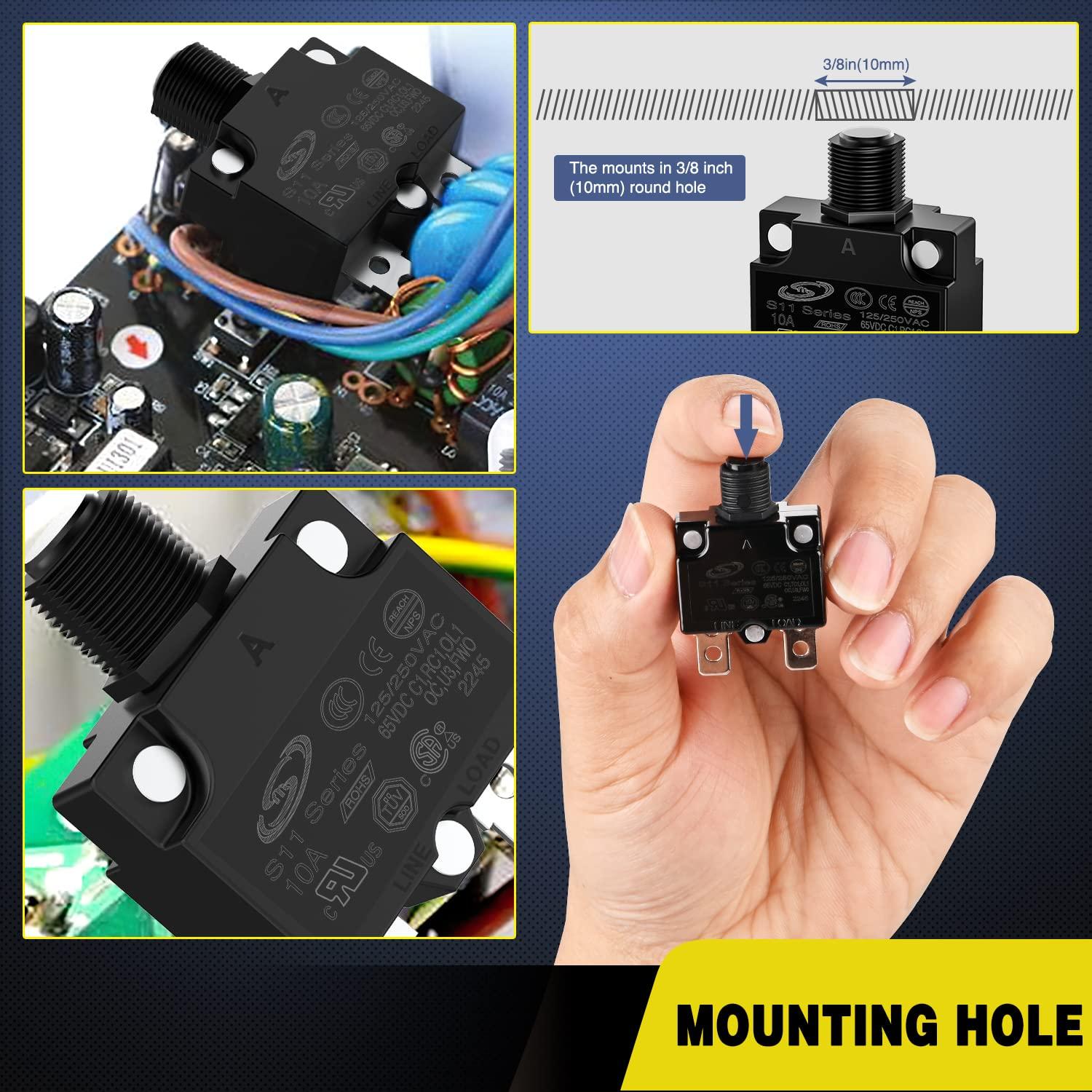 imageNilight 5PCS Thermal Circuit Breaker 5A 10A 15A 20A 30A 125250V AC 65V DC Push Button Manual Reset Overload Protector Waterproof Cap Auto Trip Resettable for Industrial 1224V Auto Cars10Amp5Pcs