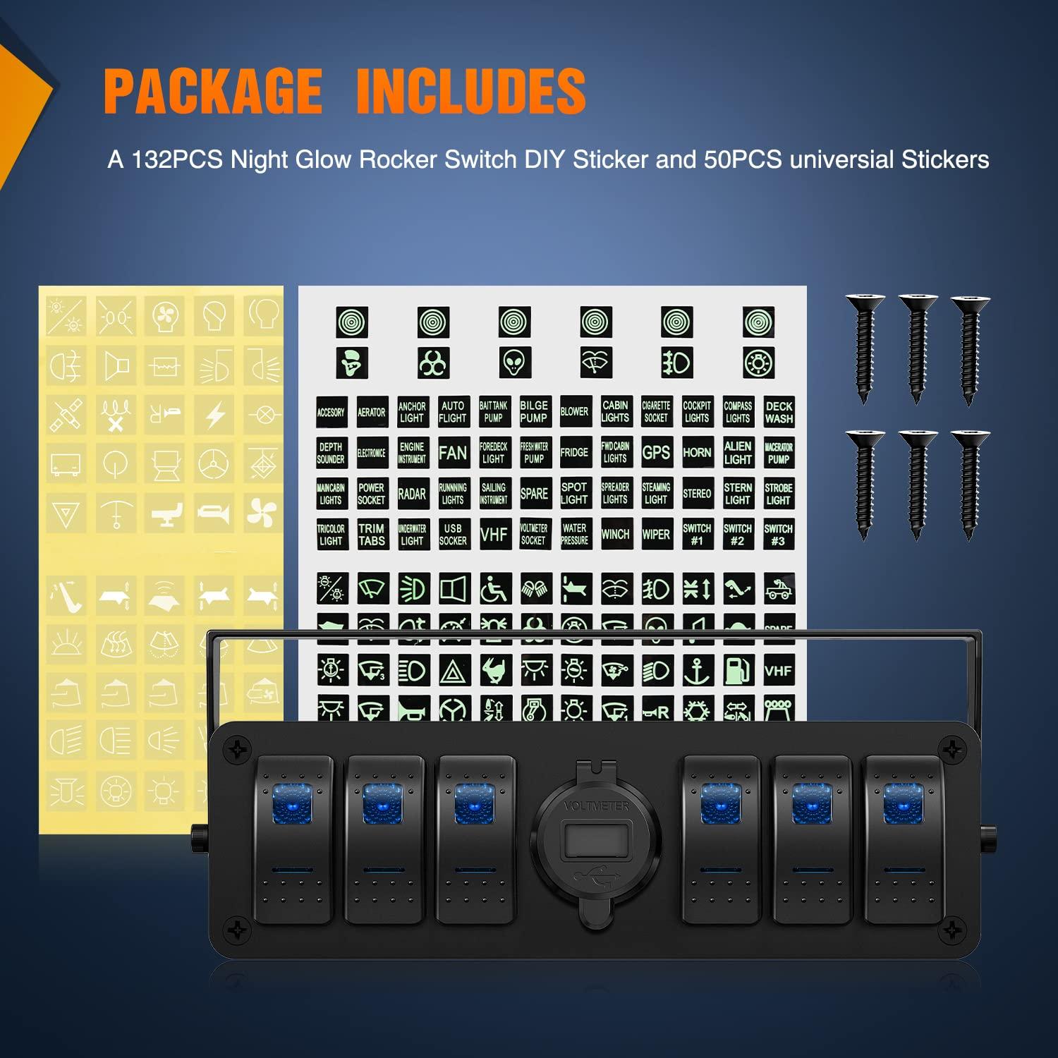 imageNilight 6 Gang Rocker Switch Box 12V SPST ON Off Switch QC 30 USB Charger Voltmeter Waterproof Aluminum Rocker Switch Panel Night Glow Stickers for Boats Cars RVs Trucks 2 Years WarrantyBlueType C USB Box 6Gang Switch Blue