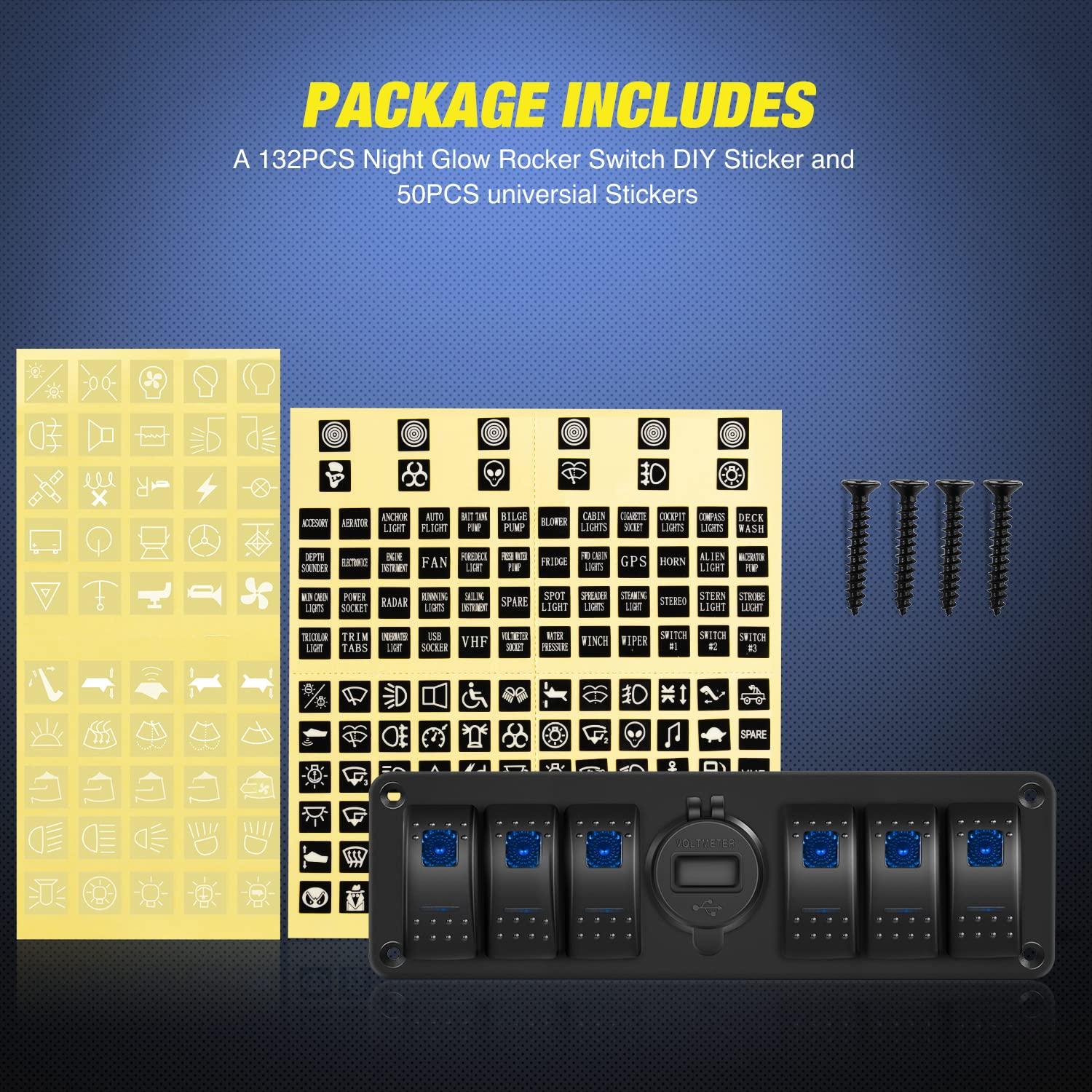 imageNilight 6 Gang Rocker Switch Box 12V SPST ON Off Switch QC 30 USB Charger Voltmeter Waterproof Aluminum Rocker Switch Panel Night Glow Stickers for Boats Cars RVs Trucks 2 Years WarrantyBlueDual USB 6Gang Switch Blue