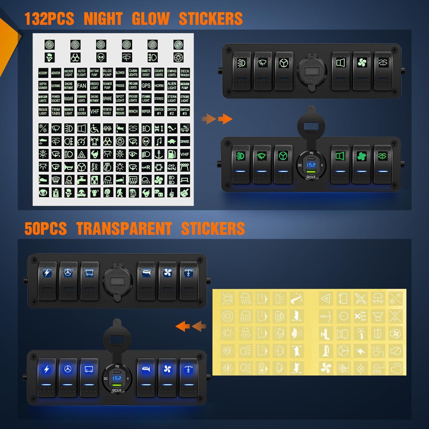 imageNilight 6 Gang Rocker Switch Box 12V SPST ON Off Switch QC 30 USB Charger Voltmeter Waterproof Aluminum Rocker Switch Panel Night Glow Stickers for Boats Cars RVs Trucks 2 Years WarrantyBlueType C USB Box 6Gang Switch Blue