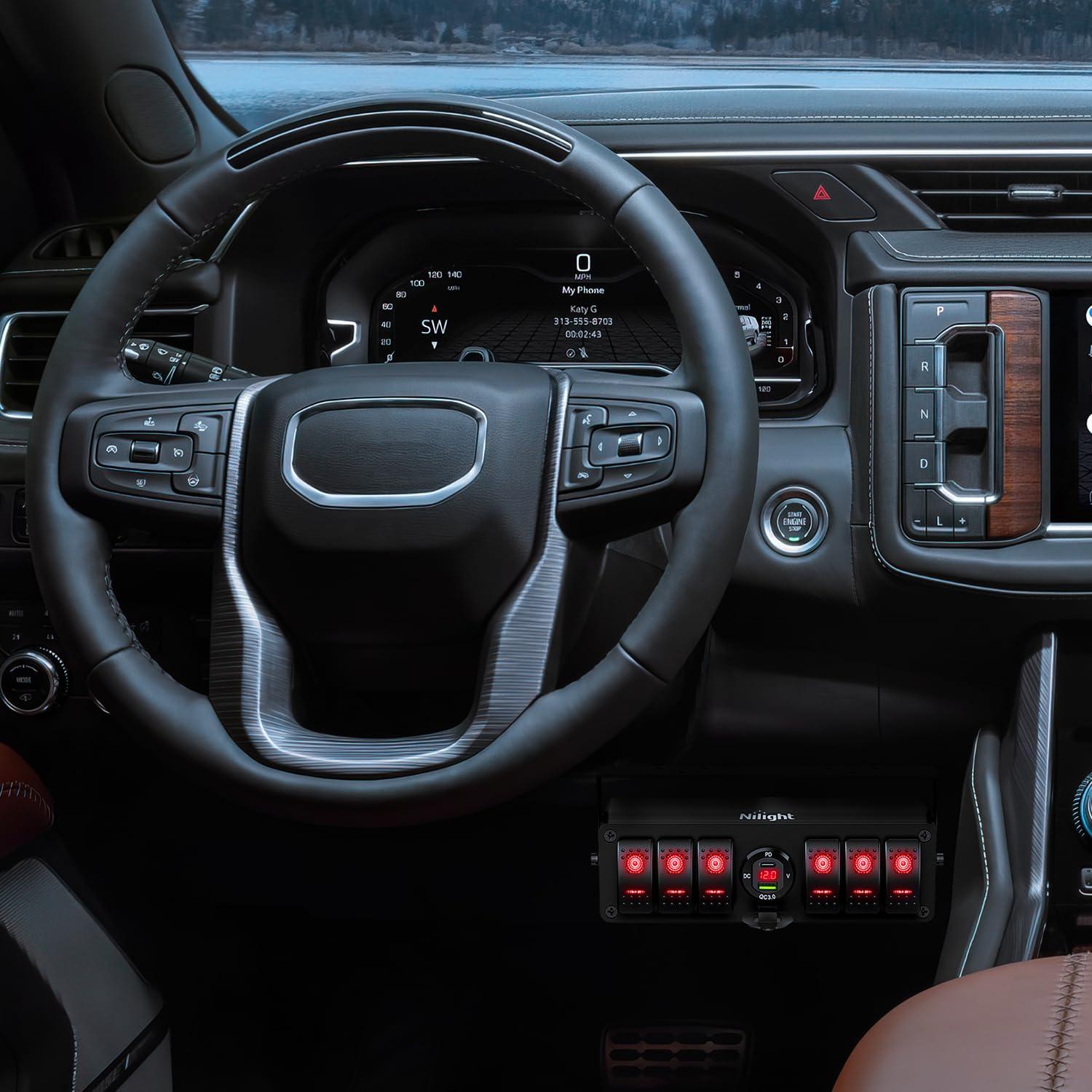 imageNilight 6 Gang Rocker Switch Box 12V SPST ON Off Switch QC 30 USB Charger Voltmeter Waterproof Aluminum Rocker Switch Panel Night Glow Stickers for Boats Cars RVs Trucks 2 Years WarrantyBlueType C USB Box 6Gang Switch Red