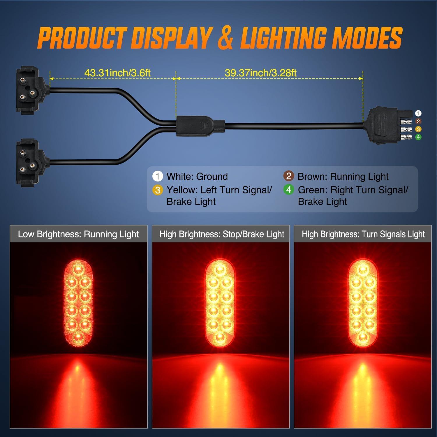 imageNilight 6 Inch Oval Red LED Trailer Tail Light Surface Mount 2PCS 10 LEDs Waterproof Stop Brake Turn Trailers Lights for Truck RV Boat Bus Lorry Camper Van CaravanTrailer Lights wWire wBrackets