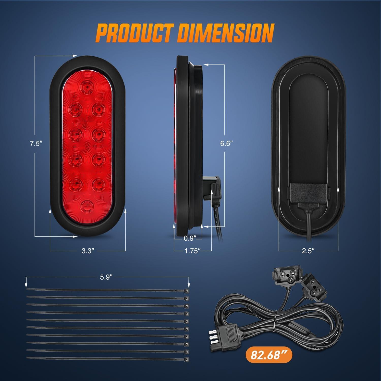 imageNilight 6 Inch Oval Red LED Trailer Tail Light Surface Mount 2PCS 10 LEDs Waterproof Stop Brake Turn Trailers Lights for Truck RV Boat Bus Lorry Camper Van CaravanTrailer Lights wWire wBrackets