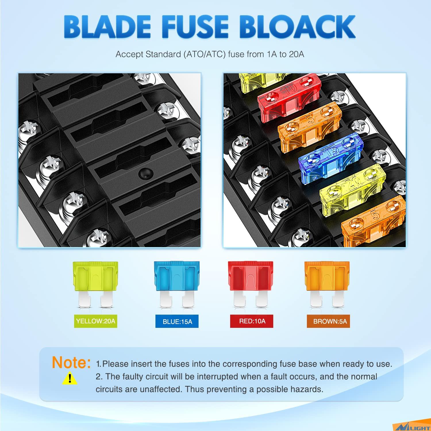imageNilight 6 Way Fuse Block with Negative Bus 12V Blade Fuse Holder ATCATO Standard Fuse Box Label Stickers Waterproof Cover Fuse Panel for Automotive Cars Trucks RVs Campers Vans 2 Years Warranty12 Way Fuse Block