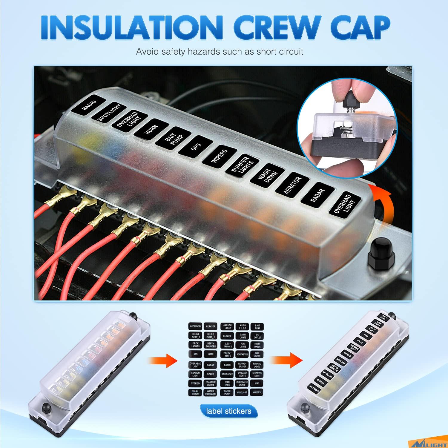 imageNilight 6 Way Fuse Block with Negative Bus 12V Blade Fuse Holder ATCATO Standard Fuse Box Label Stickers Waterproof Cover Fuse Panel for Automotive Cars Trucks RVs Campers Vans 2 Years Warranty12 Way Fuse Block