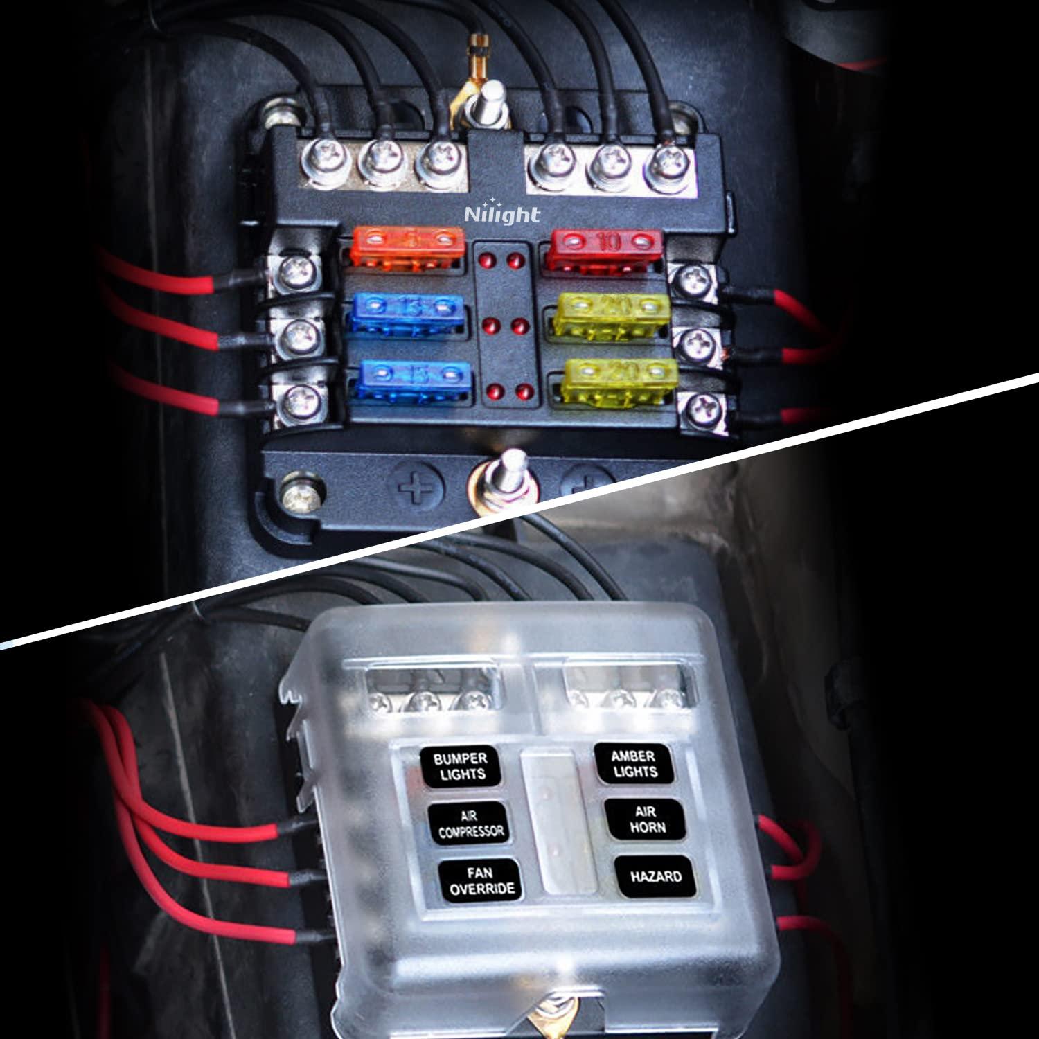 imageNilight 6 Way Fuse Block with Negative Bus 12V Blade Fuse Holder ATCATO Standard Fuse Box Label Stickers Waterproof Cover Fuse Panel for Automotive Cars Trucks RVs Campers Vans 2 Years Warranty6 Way Fuse Block