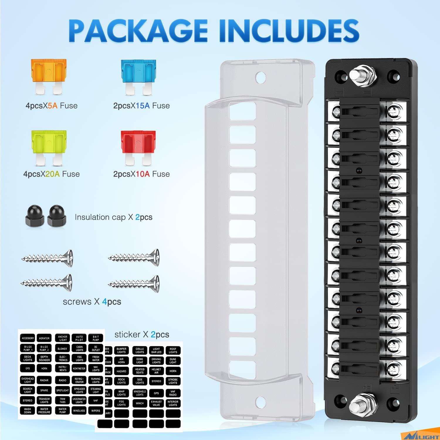 imageNilight 6 Way Fuse Block with Negative Bus 12V Blade Fuse Holder ATCATO Standard Fuse Box Label Stickers Waterproof Cover Fuse Panel for Automotive Cars Trucks RVs Campers Vans 2 Years Warranty12 Way Fuse Block