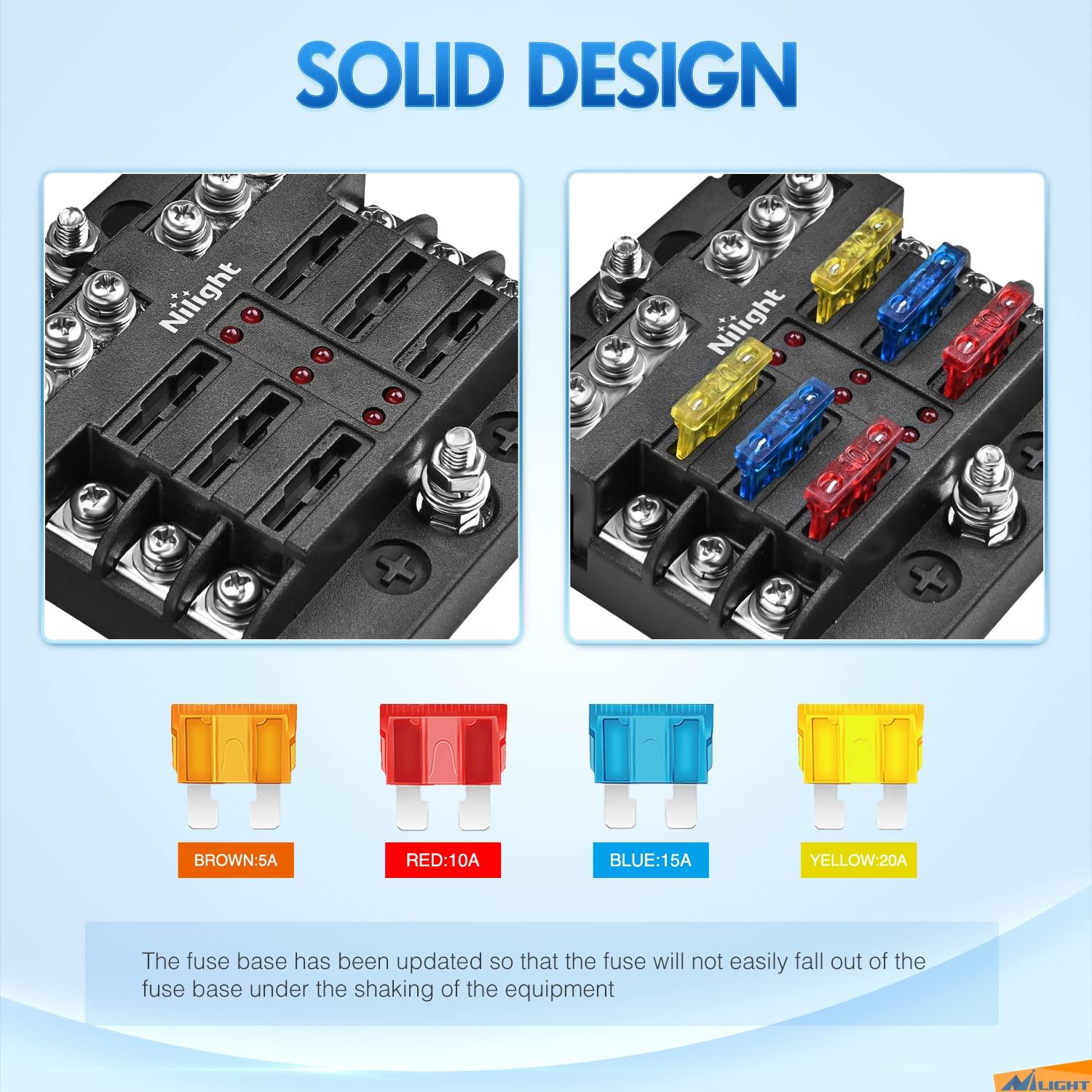 imageNilight 6 Way Fuse Block with Negative Bus 12V Blade Fuse Holder ATCATO Standard Fuse Box Label Stickers Waterproof Cover Fuse Panel for Automotive Cars Trucks RVs Campers Vans 2 Years Warranty6 Way Fuse Block