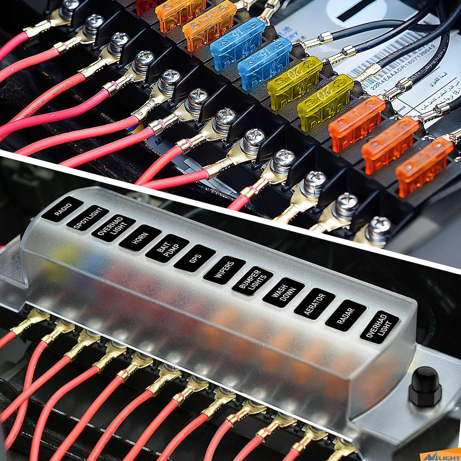 imageNilight 6 Way Fuse Block with Negative Bus 12V Blade Fuse Holder ATCATO Standard Fuse Box Label Stickers Waterproof Cover Fuse Panel for Automotive Cars Trucks RVs Campers Vans 2 Years Warranty12 Way Fuse Block