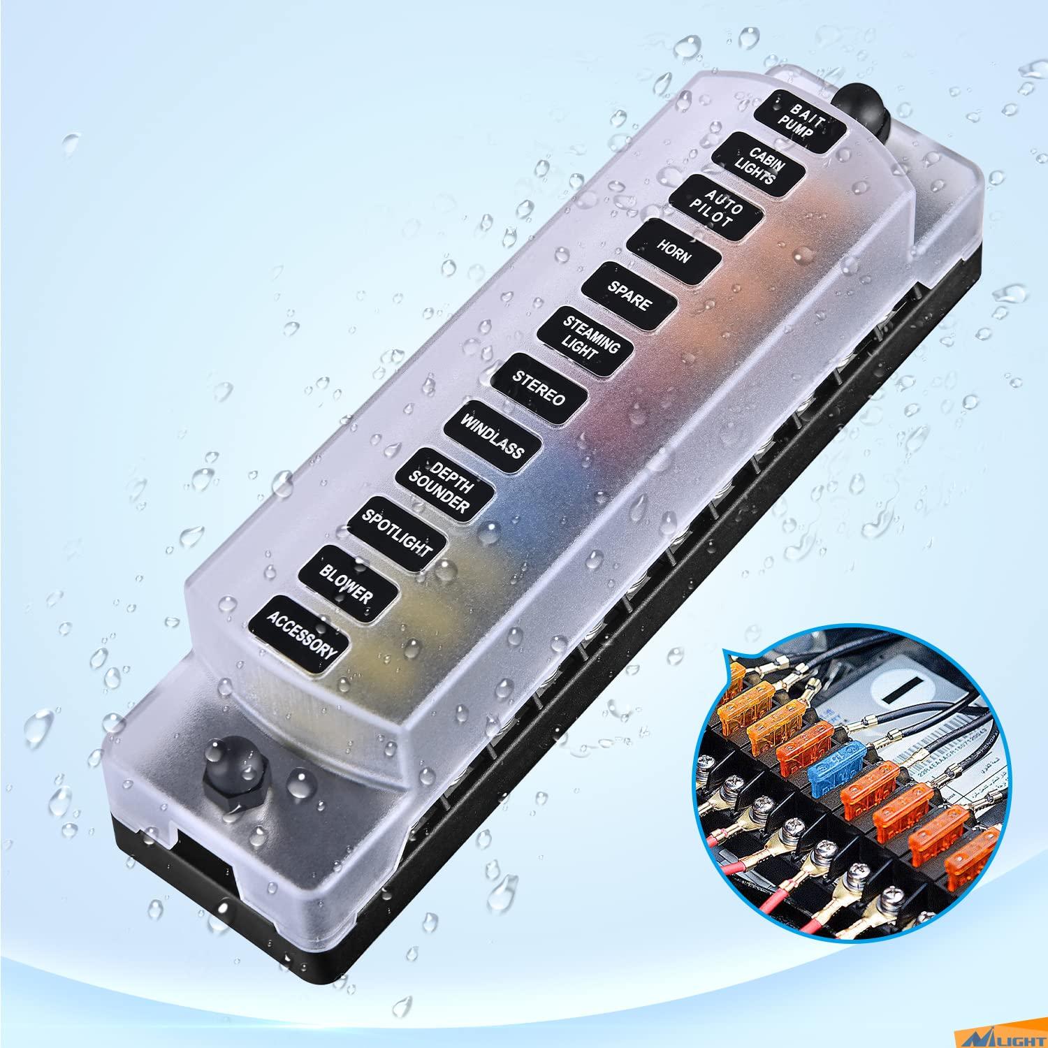 imageNilight 6 Way Fuse Block with Negative Bus 12V Blade Fuse Holder ATCATO Standard Fuse Box Label Stickers Waterproof Cover Fuse Panel for Automotive Cars Trucks RVs Campers Vans 2 Years Warranty12 Way Fuse Block