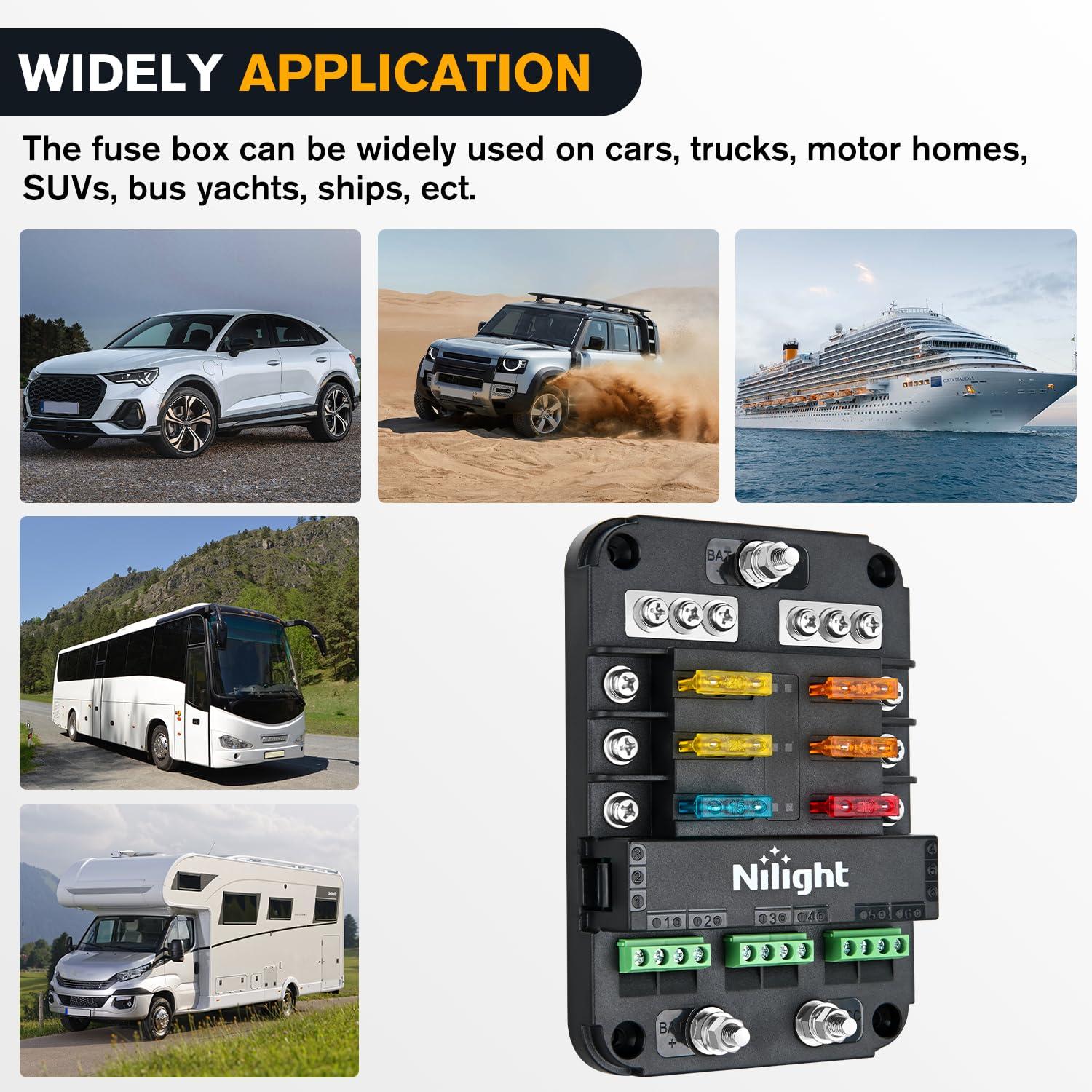 imageNilight 6 Way Fuse Block with Negative Bus 12V Blade Fuse Holder ATCATO Standard Fuse Box Label Stickers Waterproof Cover Fuse Panel for Automotive Cars Trucks RVs Campers Vans 2 Years Warranty6Way Fuse Block wRelay