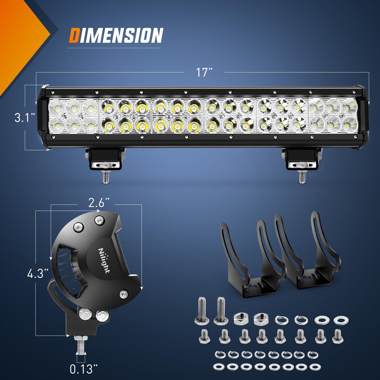 imageNilight 60004CA 17quot 108W LED Light Bar Spot Flood Combo Beam IP67 Waterproof Adjustable Mounting Bracket