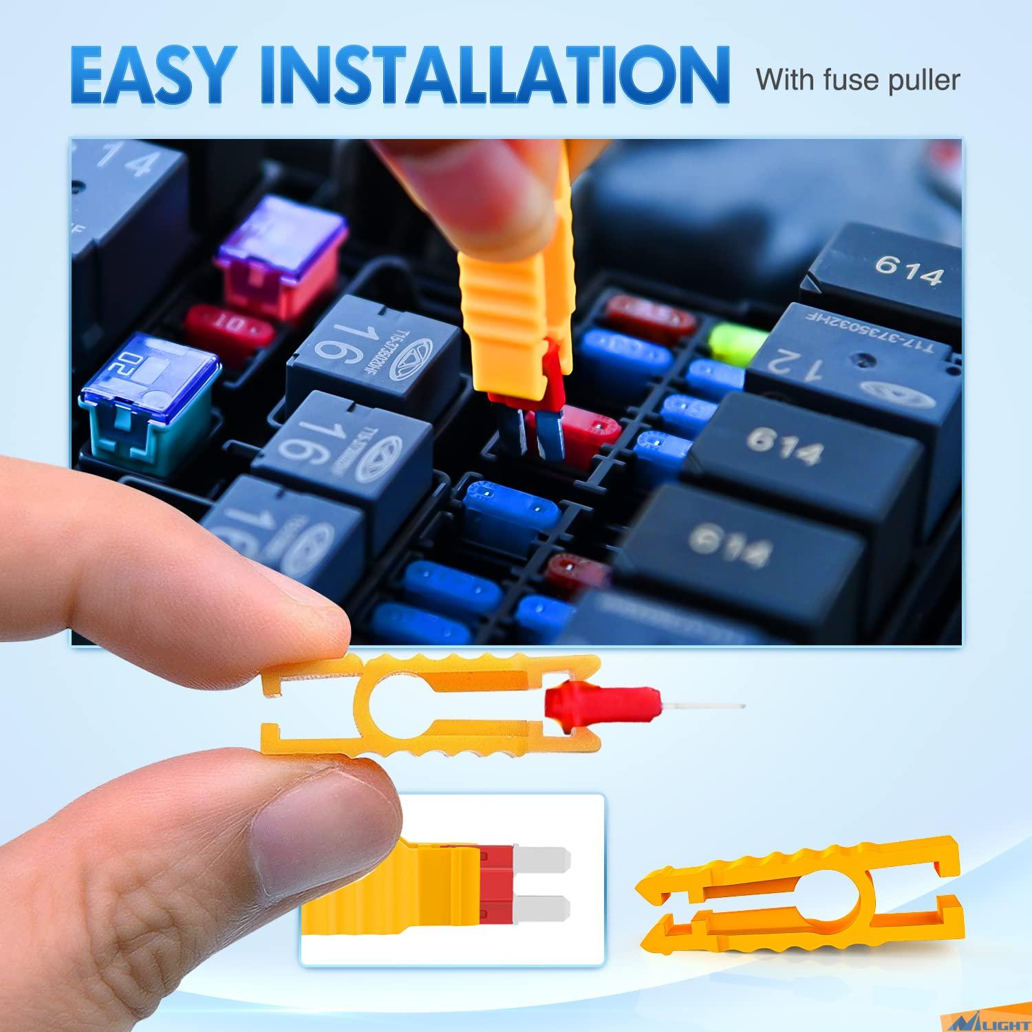 imageNilight 60PCS Micro3 Fuse ATL Blade Assortment Kit 3 Prong Micro Blade Car Fuses Replacement 5A 75A 10A 15A with Puller Tool for Cars Trucks SUVs RVs105Pcs Micro2 ATR APT Fuses