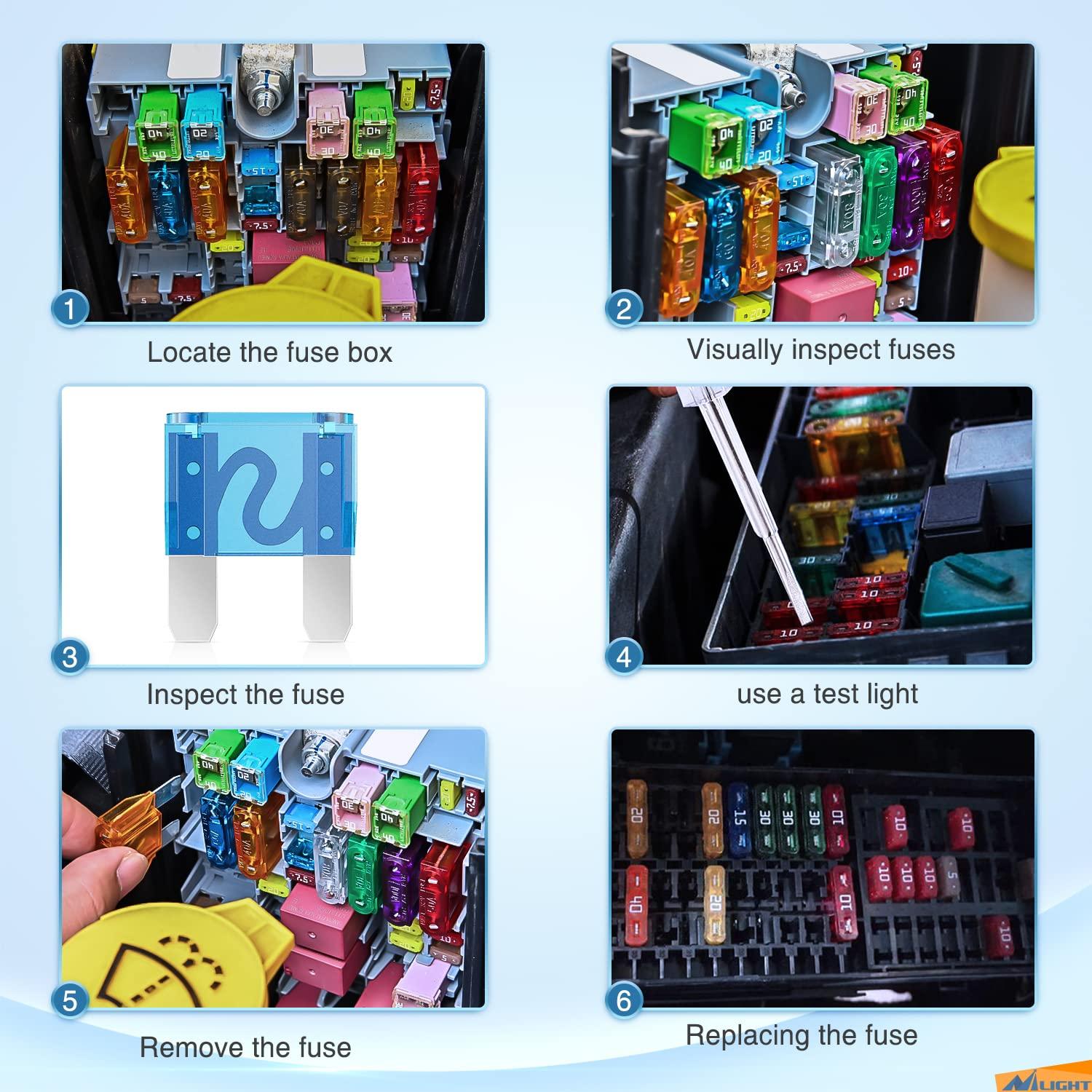 imageNilight 60PCS Micro3 Fuse ATL Blade Assortment Kit 3 Prong Micro Blade Car Fuses Replacement 5A 75A 10A 15A with Puller Tool for Cars Trucks SUVs RVs32Pcs Maxi APX Fuses