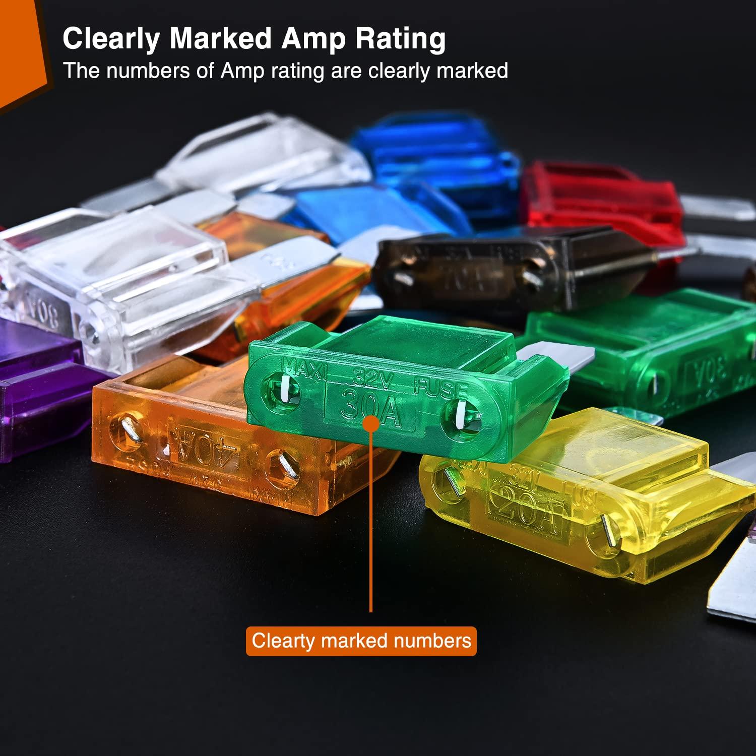imageNilight 60PCS Micro3 Fuse ATL Blade Assortment Kit 3 Prong Micro Blade Car Fuses Replacement 5A 75A 10A 15A with Puller Tool for Cars Trucks SUVs RVs32Pcs Maxi APX Fuses