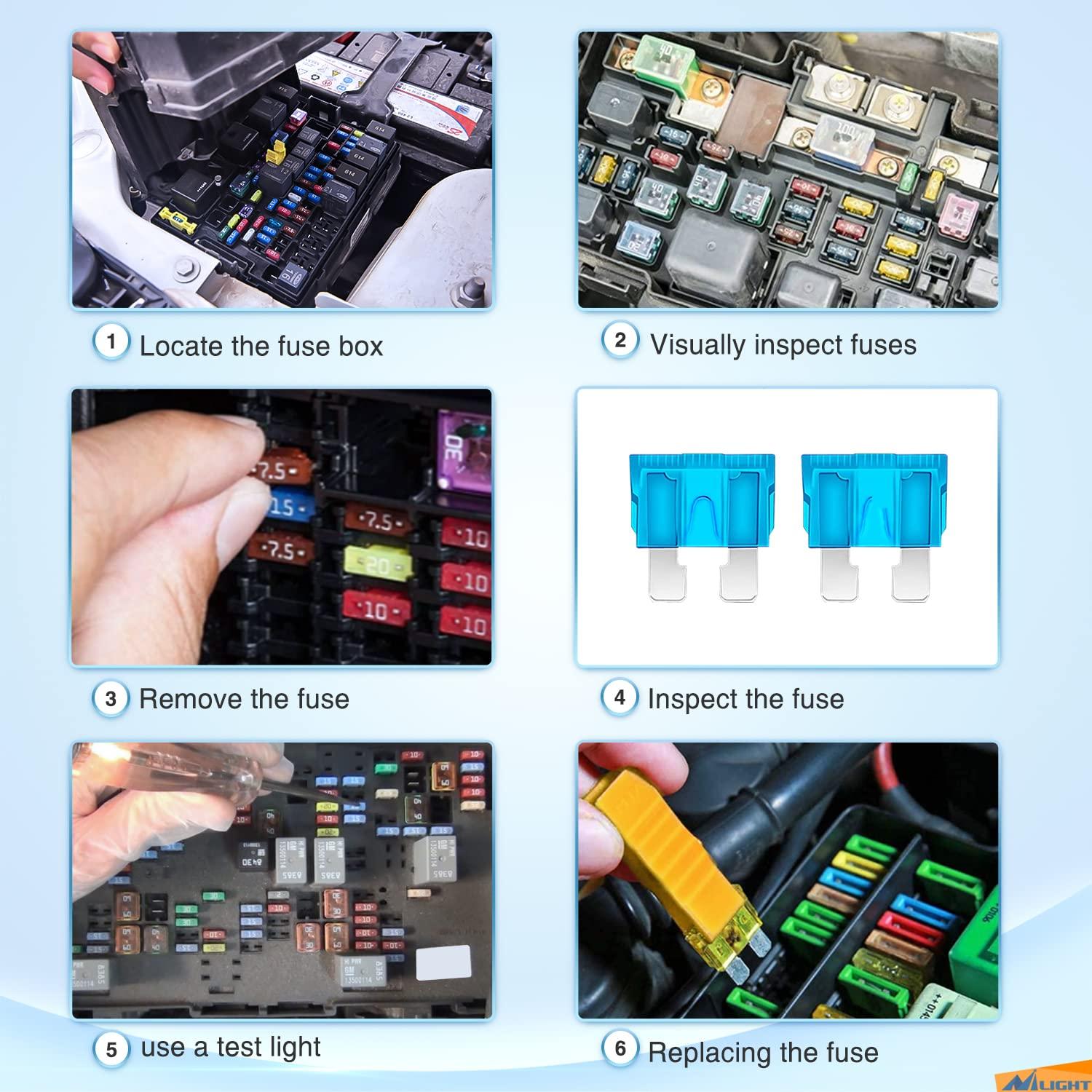 imageNilight 60PCS Micro3 Fuse ATL Blade Assortment Kit 3 Prong Micro Blade Car Fuses Replacement 5A 75A 10A 15A with Puller Tool for Cars Trucks SUVs RVs372Pcs Fuse4 Style Fuses