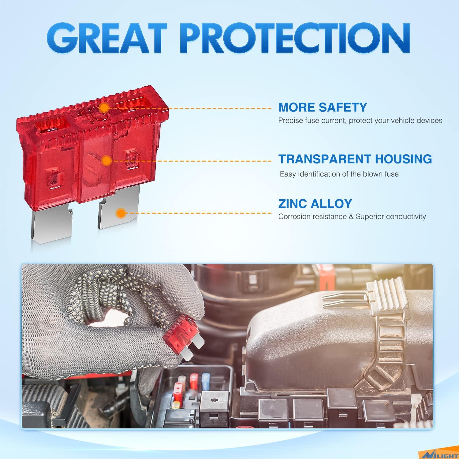 imageNilight 60PCS Micro3 Fuse ATL Blade Assortment Kit 3 Prong Micro Blade Car Fuses Replacement 5A 75A 10A 15A with Puller Tool for Cars Trucks SUVs RVs372Pcs Fuse4 Style Fuses