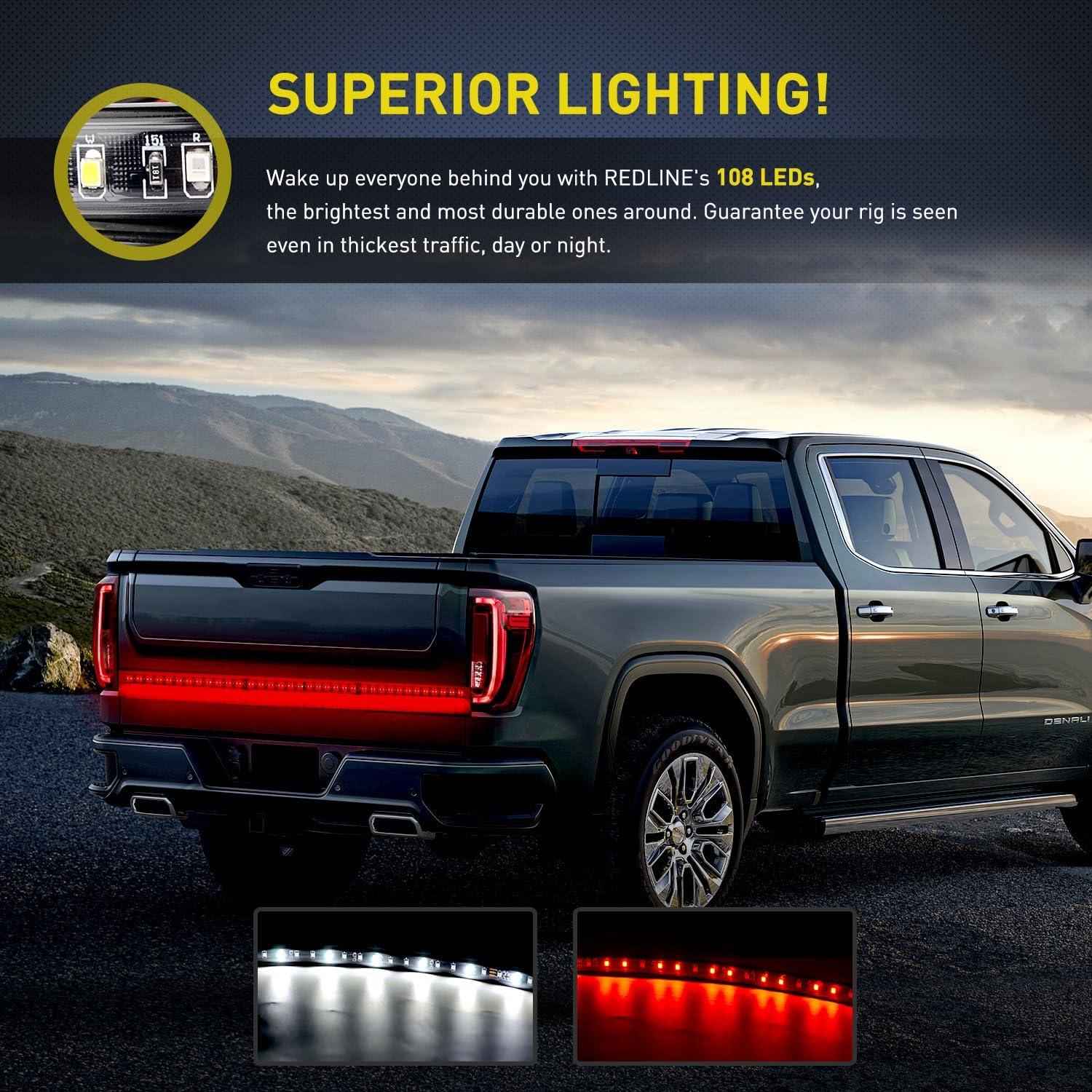 imageNilight 60quot Truck Tailgate Light Bar 108 LED Single Row Light Strip with Red Running Brake Lights Turn Signal White Reverse Light 2 Years Warranty