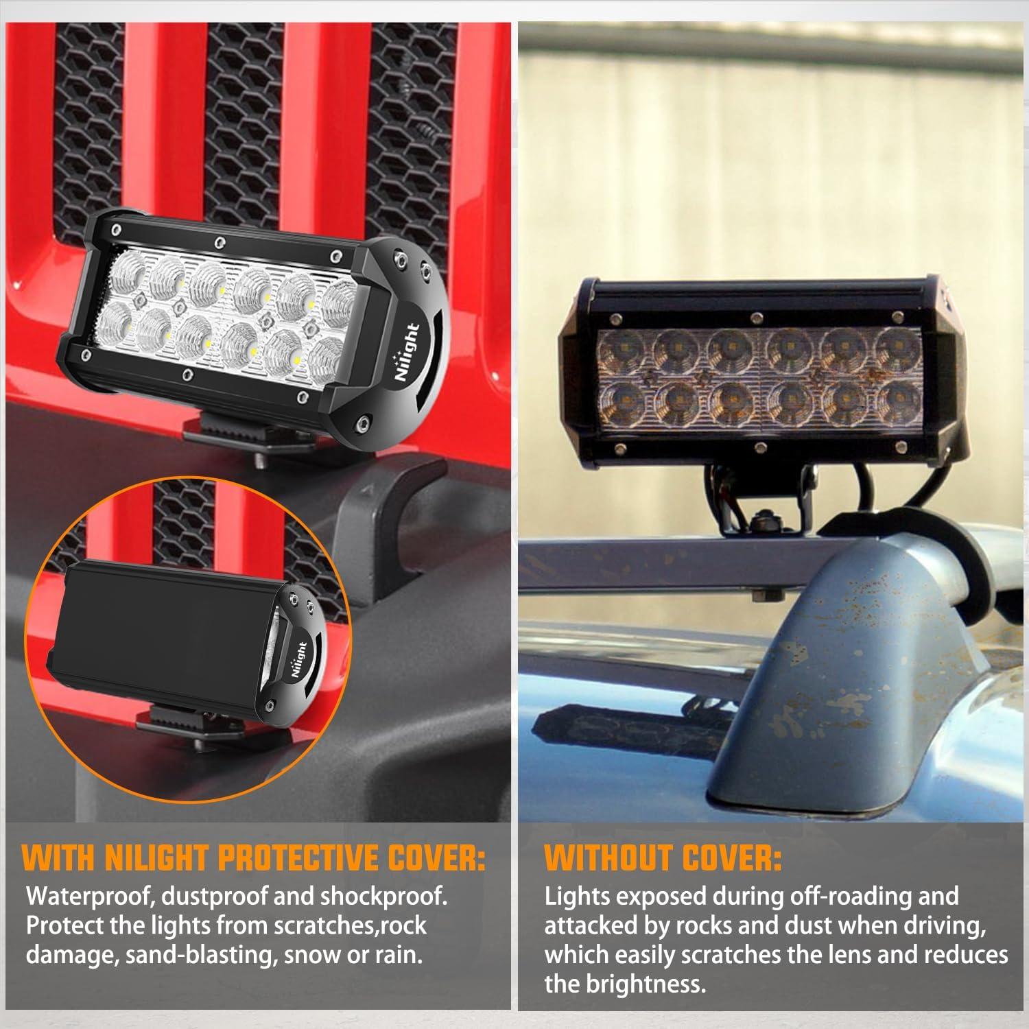 imageNilight 65 Inch LED Light Bar Cover 2 PCS Black Protective Covers Durable Polycarbonate Lens Waterproof Dustproof ScratchProof for DoubleRow Lights Off Road Driving Lighting