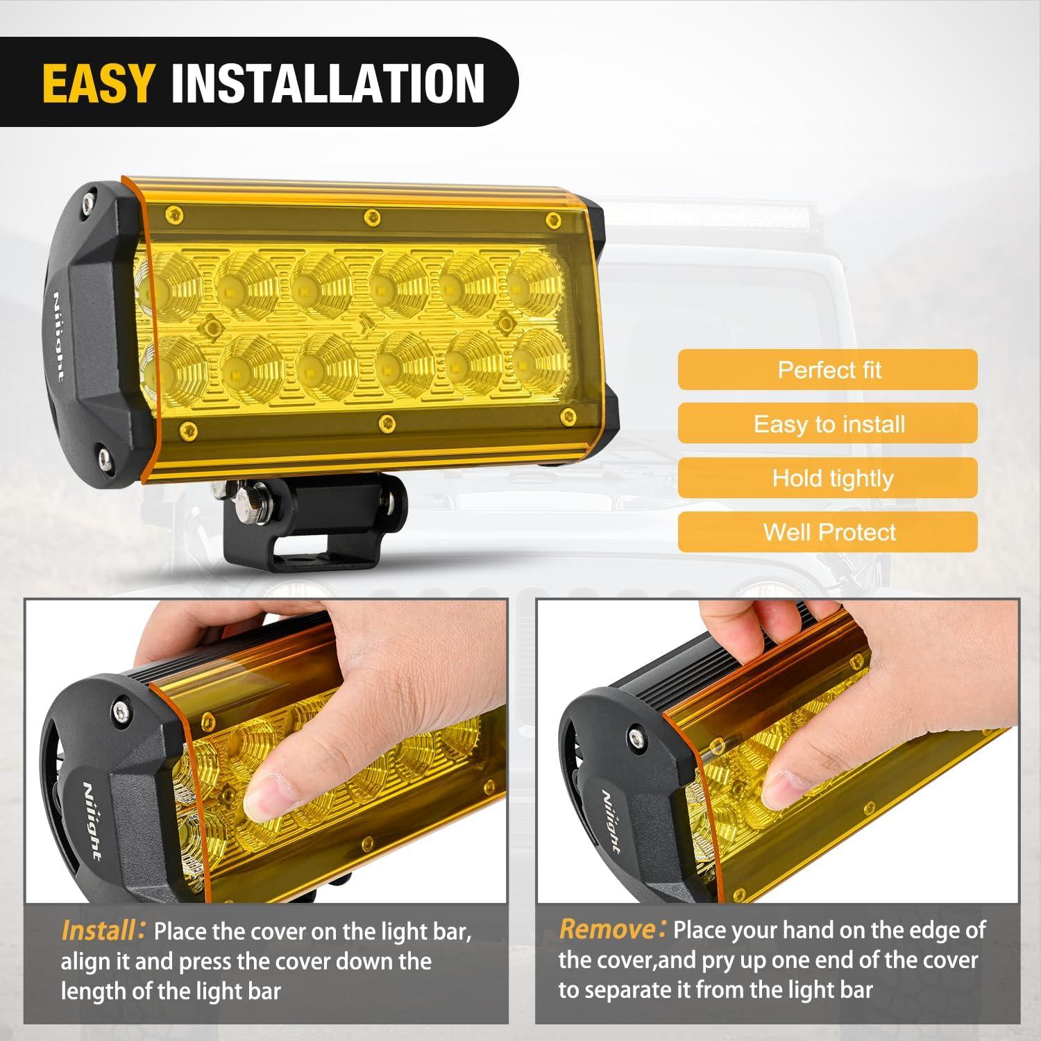 imageNilight 65 Inch LED Light Bar Cover 2 PCS Yellow Protective Covers Durable Polycarbonate Lens Waterproof Dustproof ScratchProof for DoubleRow Lights Off Road Driving Lighting