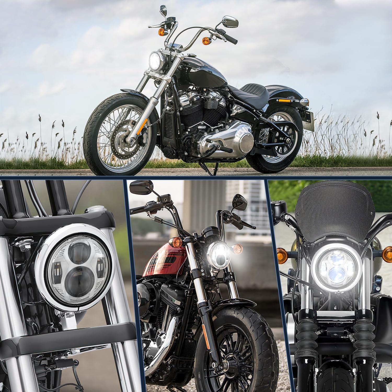 imageNilight 7 Inch Motorcycle LED Headlight 45 Inch Fog Lights Auxiliary DOT Kit Compatible with Harley Davidson Electra Street Glide Fat Boy Road King Heritage Softail CVO Black575Inch LED Headlight Chrome