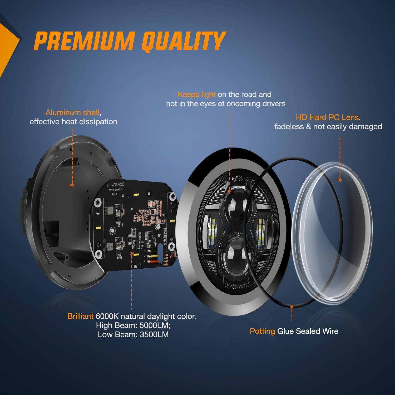 imageNilight 7 Inch Motorcycle LED Headlight 45 Inch Fog Lights Auxiliary DOT Kit Compatible with Harley Davidson Electra Street Glide Fat Boy Road King Heritage Softail CVO Black7Inch Headlight 45Inch Fog Lights Black