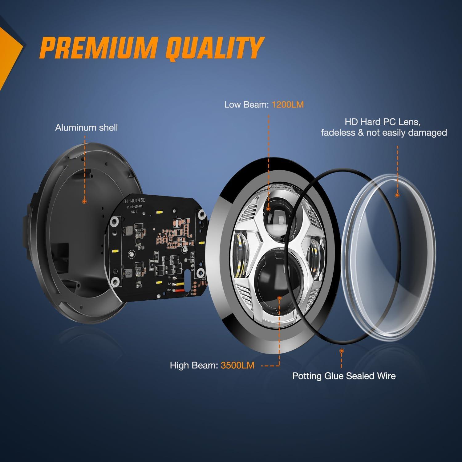 imageNilight 7 Inch Motorcycle LED Headlight 45 Inch Fog Lights Auxiliary DOT Kit Compatible with Harley Davidson Electra Street Glide Fat Boy Road King Heritage Softail CVO Black575Inch LED Headlight Chrome